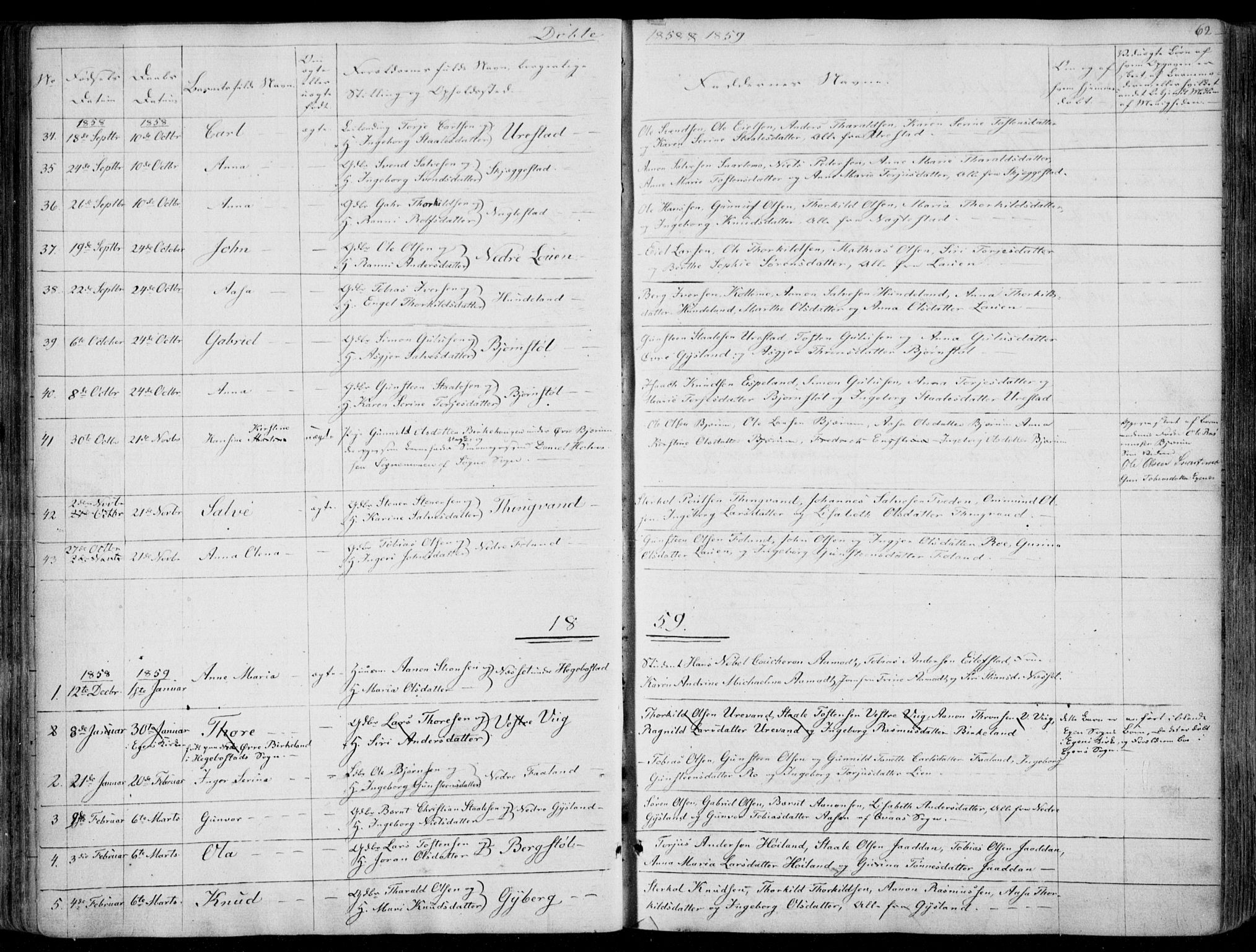 Hægebostad sokneprestkontor, AV/SAK-1111-0024/F/Fa/Faa/L0004: Parish register (official) no. A 4, 1834-1864, p. 62