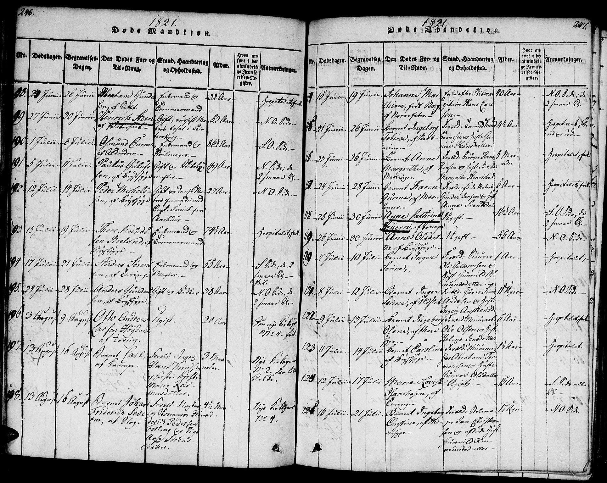 Kristiansand domprosti, SAK/1112-0006/F/Fb/L0001: Parish register (copy) no. B 1, 1818-1821, p. 246-247