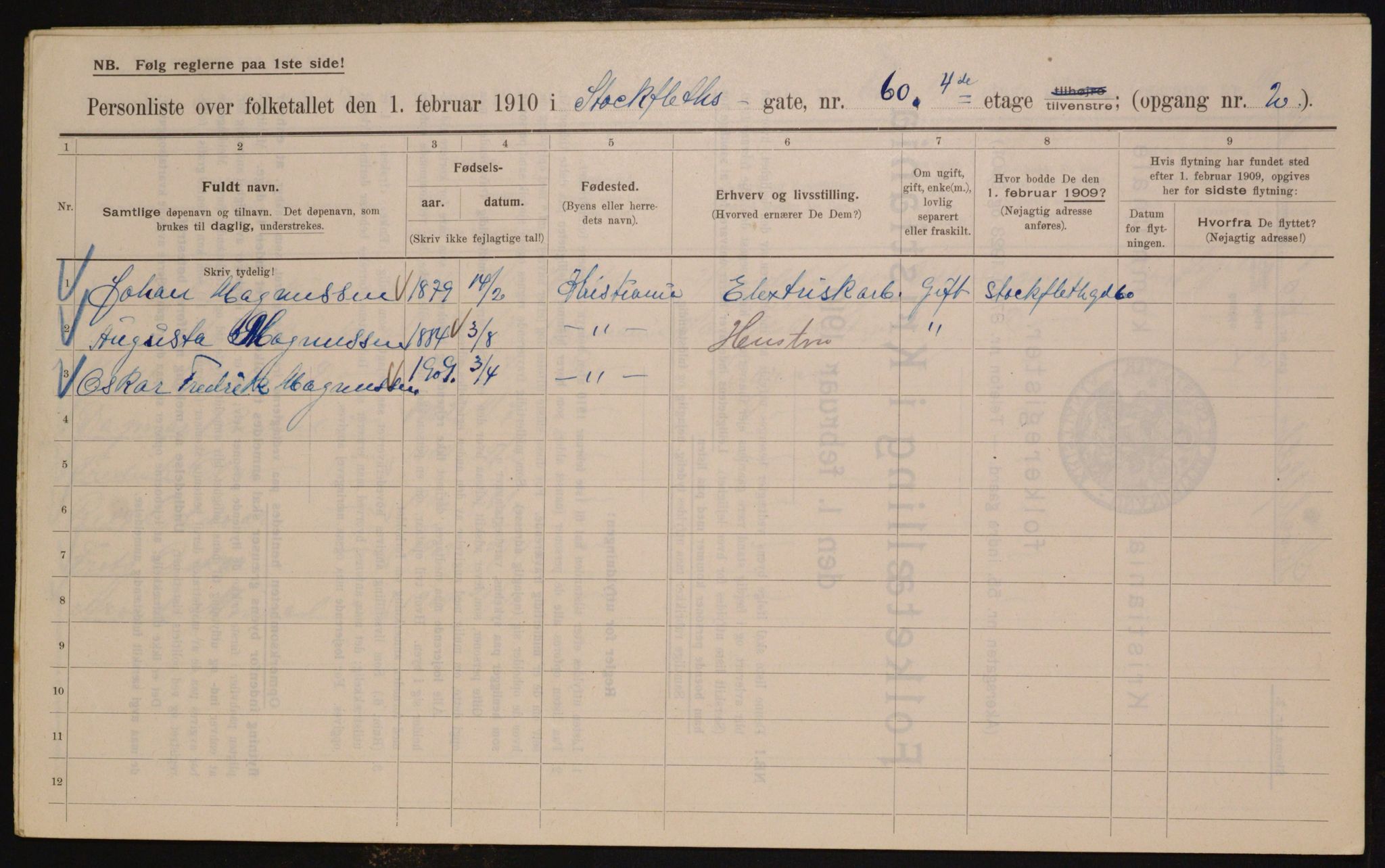 OBA, Municipal Census 1910 for Kristiania, 1910, p. 97218