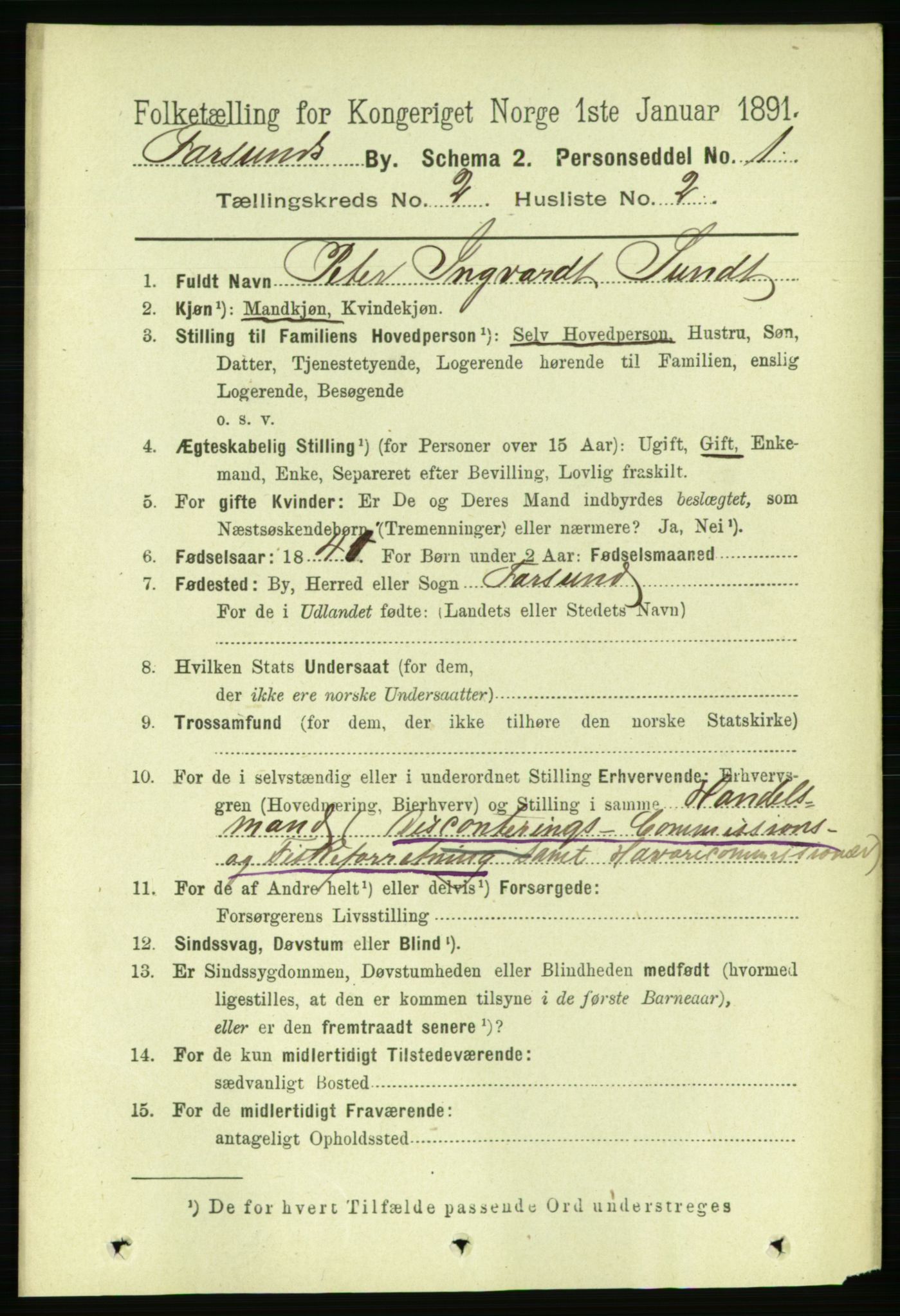 RA, 1891 census for 1003 Farsund, 1891, p. 962