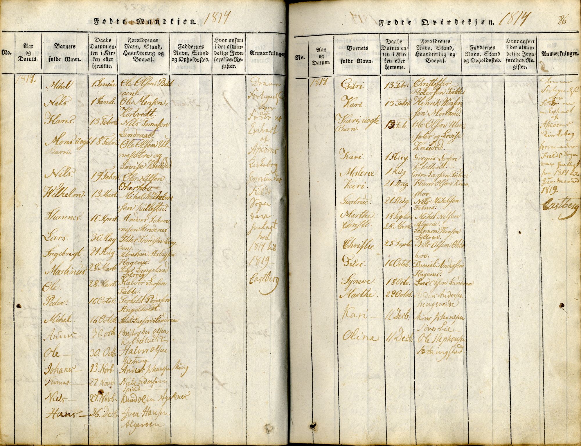 Sund sokneprestembete, SAB/A-99930: Parish register (official) no. A 11, 1814-1825, p. 86
