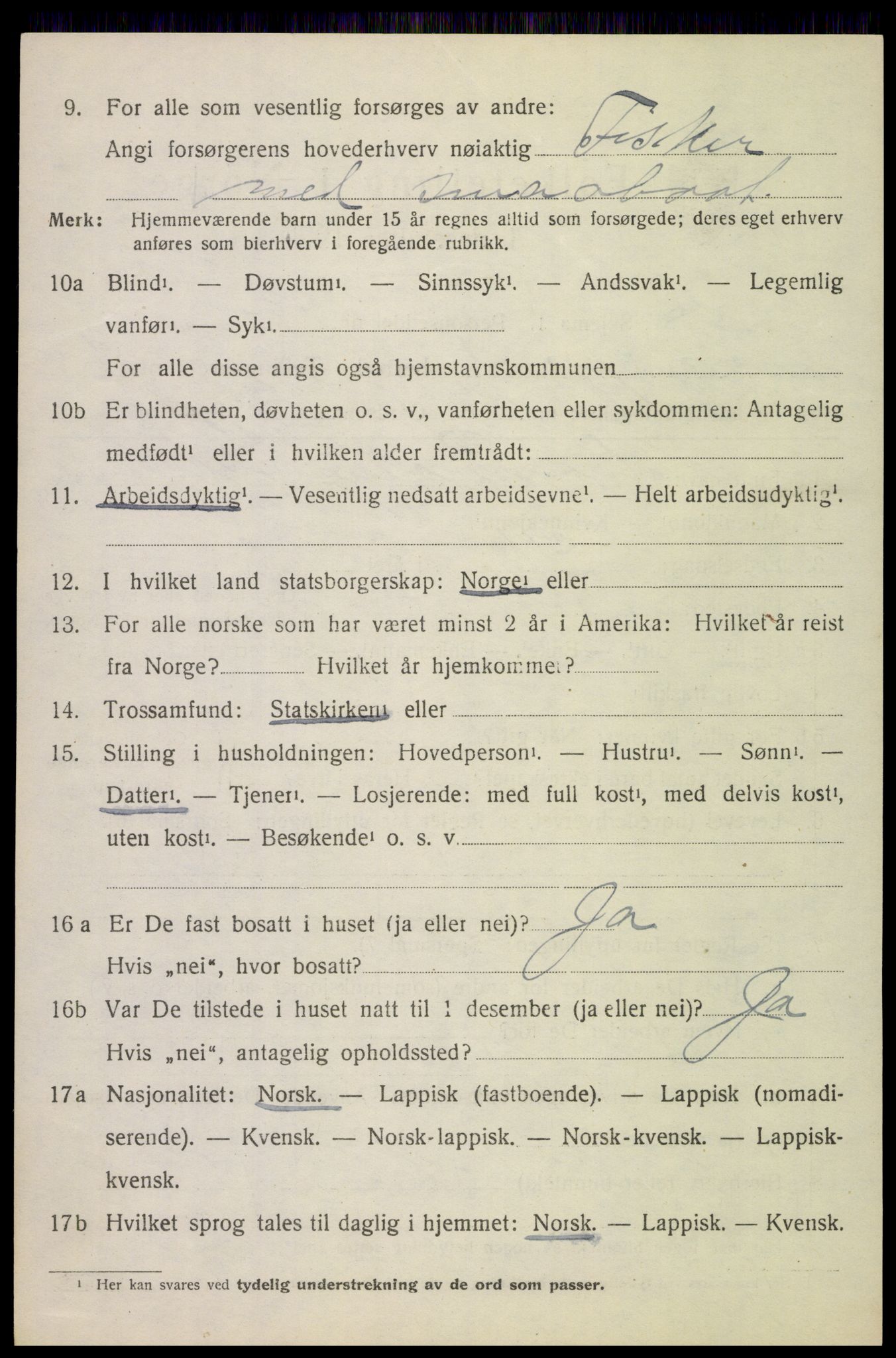 SAT, 1920 census for Tysfjord, 1920, p. 2020