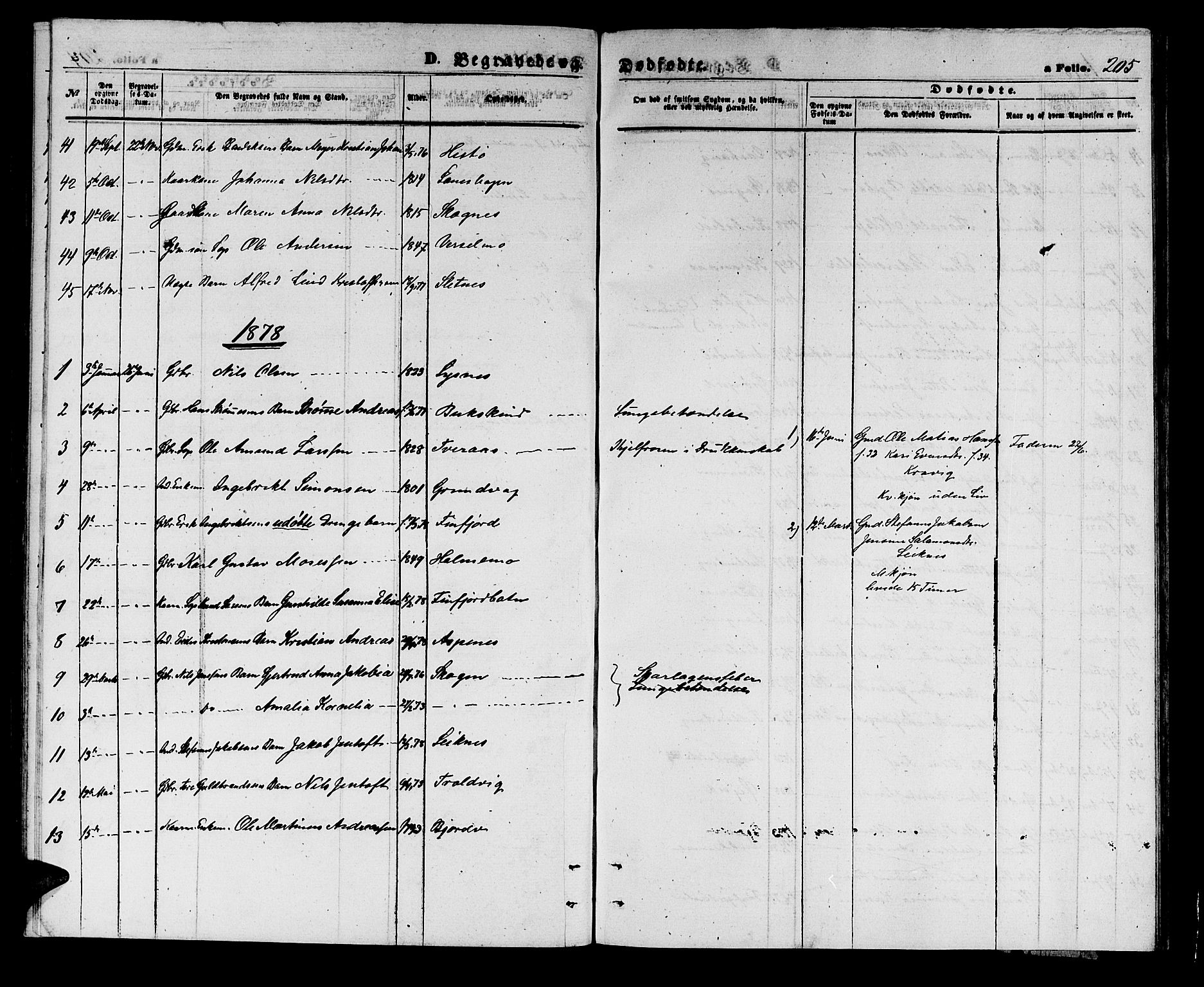 Lenvik sokneprestembete, SATØ/S-1310/H/Ha/Hab/L0005klokker: Parish register (copy) no. 5, 1870-1880, p. 205