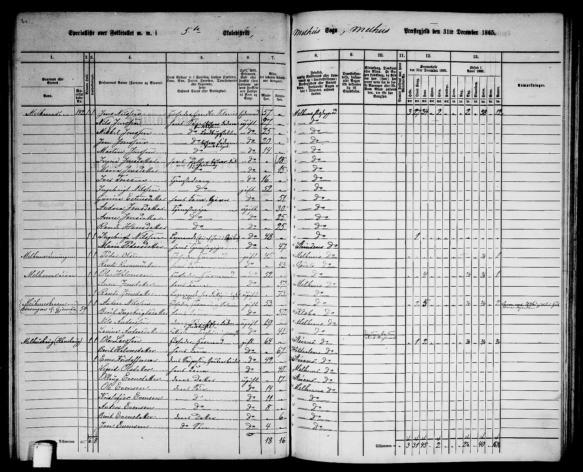 RA, 1865 census for Melhus, 1865, p. 103