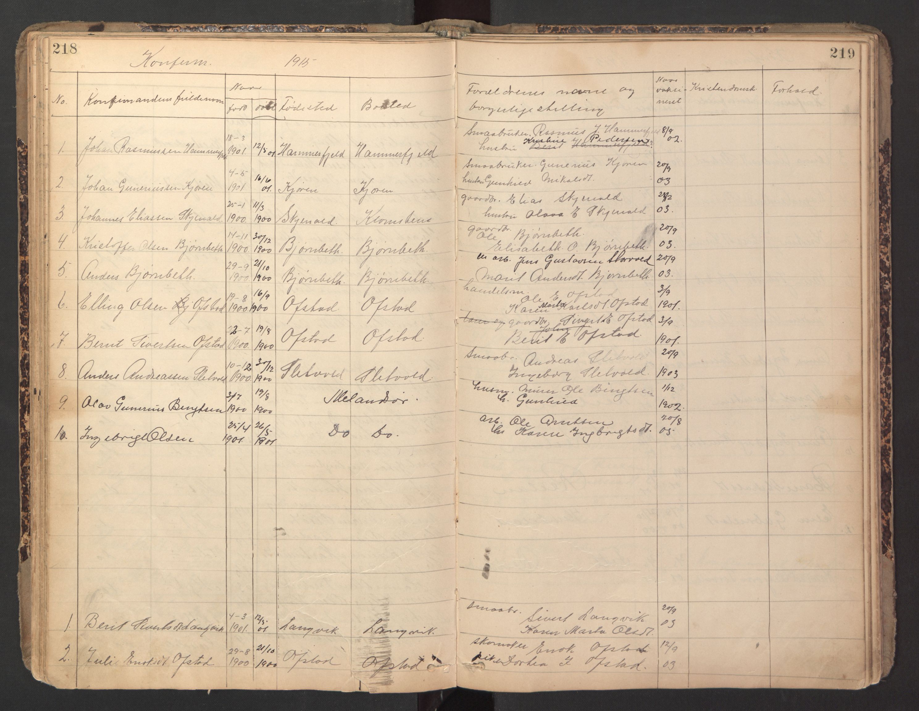 Ministerialprotokoller, klokkerbøker og fødselsregistre - Sør-Trøndelag, SAT/A-1456/670/L0837: Parish register (copy) no. 670C01, 1905-1946, p. 218-219