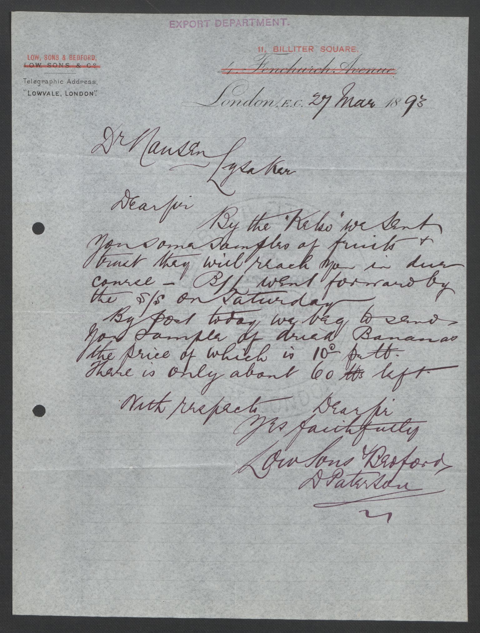 Arbeidskomitéen for Fridtjof Nansens polarekspedisjon, AV/RA-PA-0061/D/L0004: Innk. brev og telegrammer vedr. proviant og utrustning, 1892-1893, p. 358