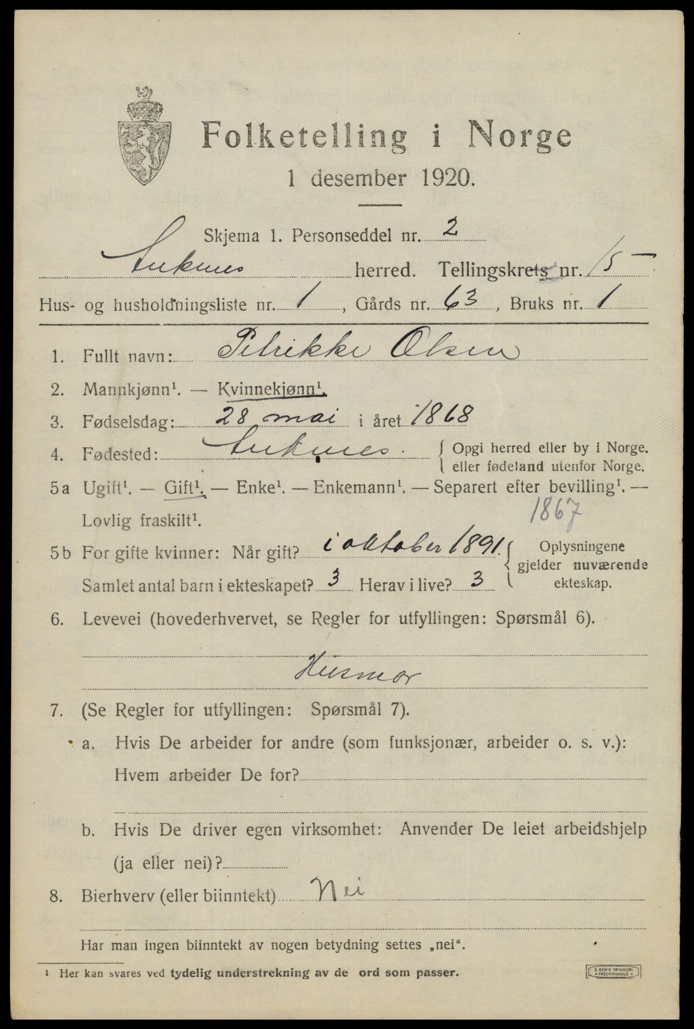 SAT, 1920 census for Ankenes, 1920, p. 7013