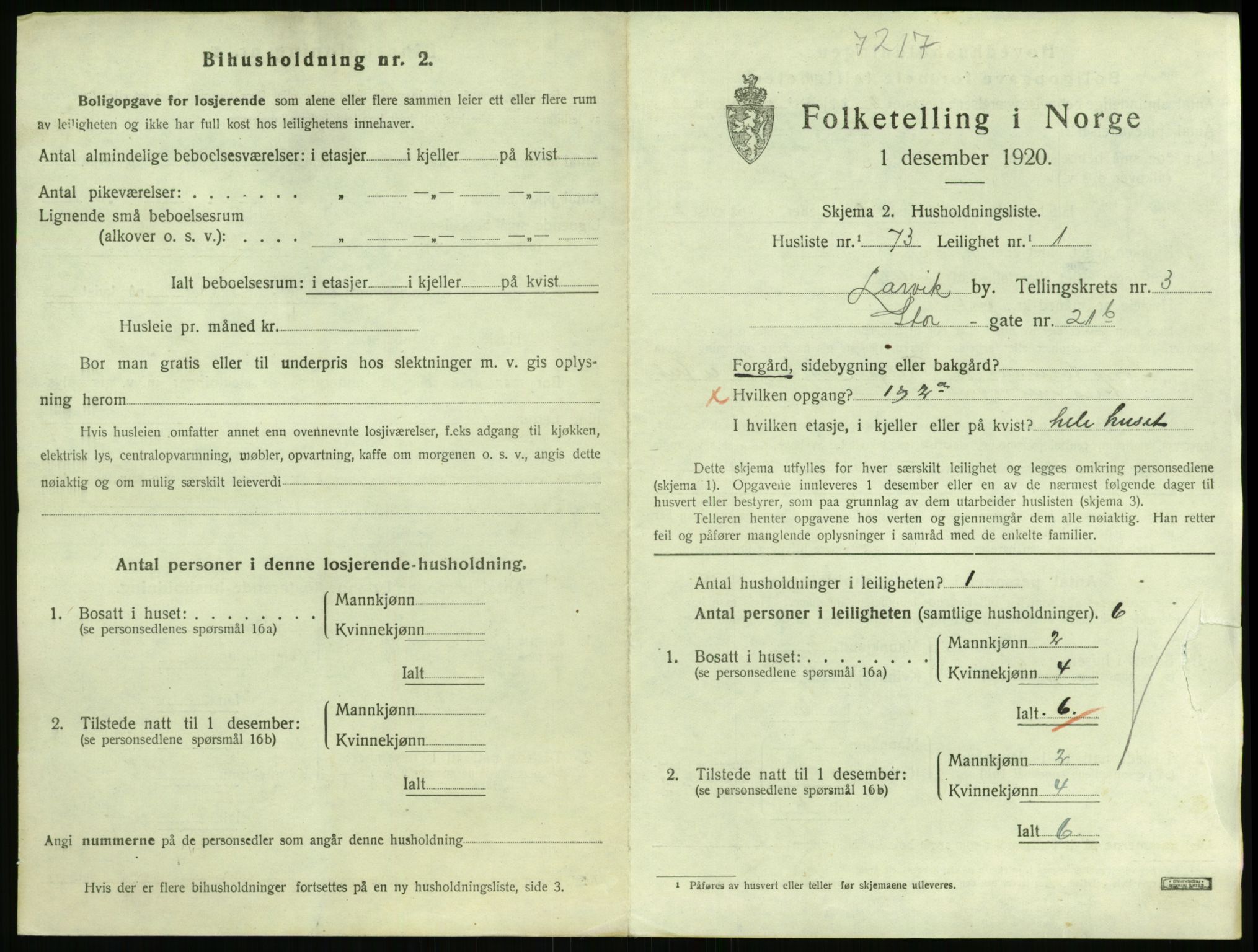 SAKO, 1920 census for Larvik, 1920, p. 4166