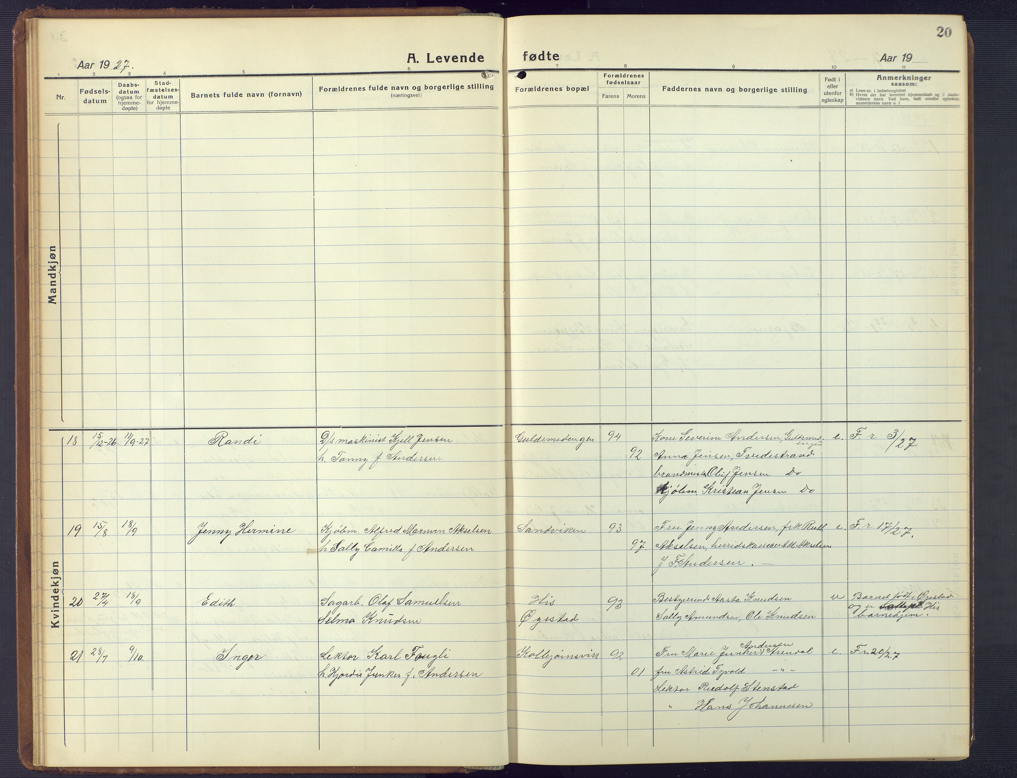 Hisøy sokneprestkontor, AV/SAK-1111-0020/F/Fb/L0005: Parish register (copy) no. B 5, 1924-1946, p. 20