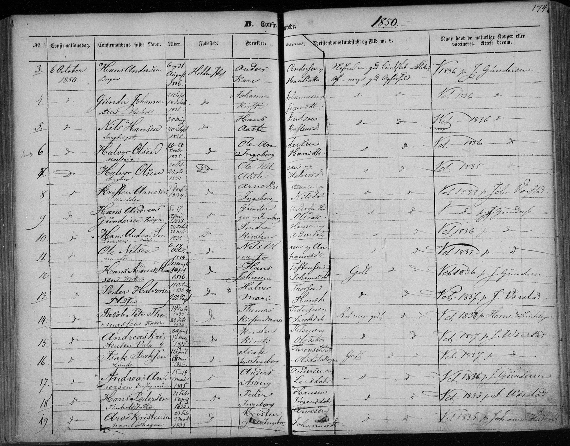 Holla kirkebøker, SAKO/A-272/F/Fa/L0005: Parish register (official) no. 5, 1849-1860, p. 174