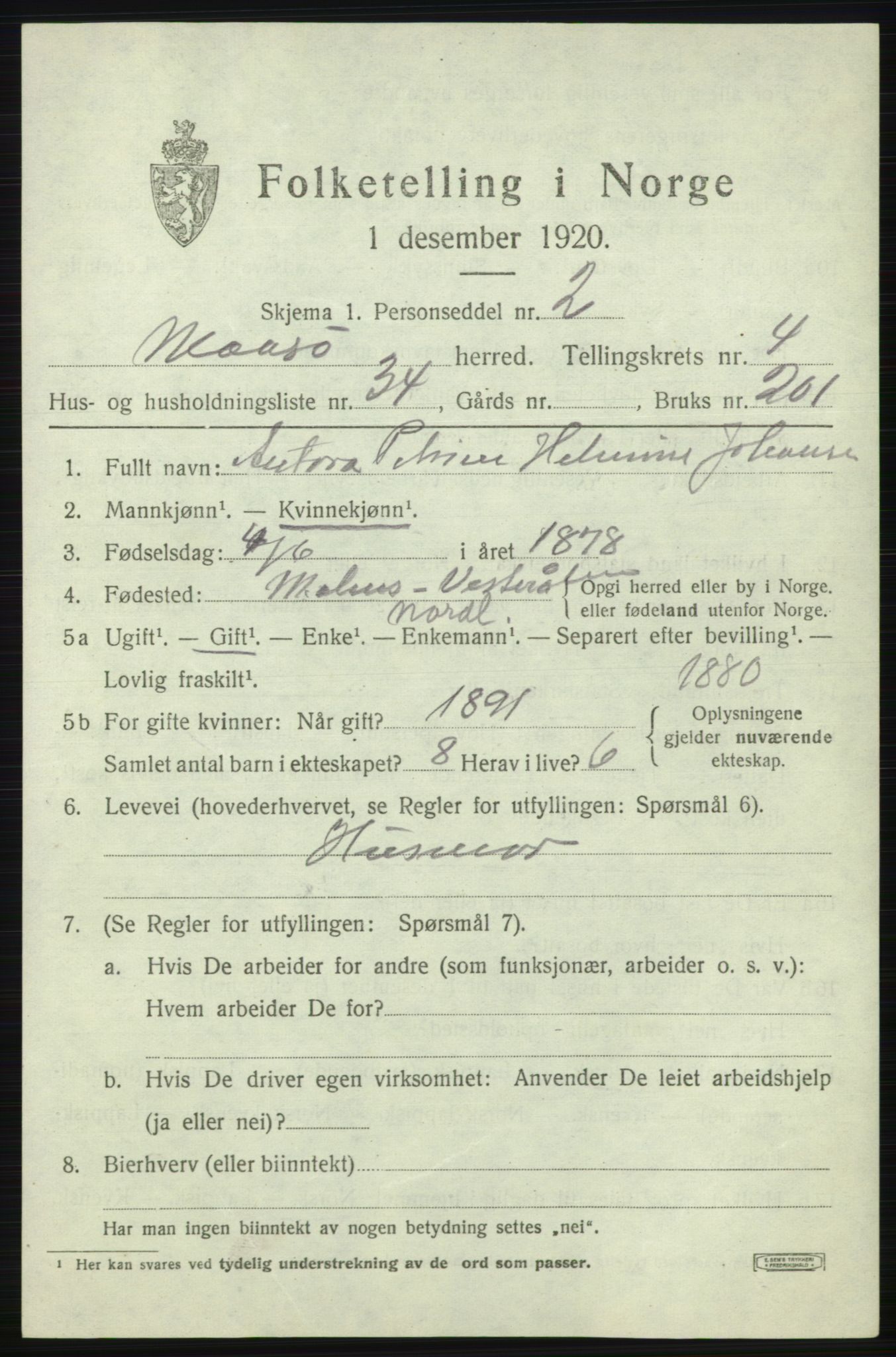 SATØ, 1920 census for Måsøy, 1920, p. 2206