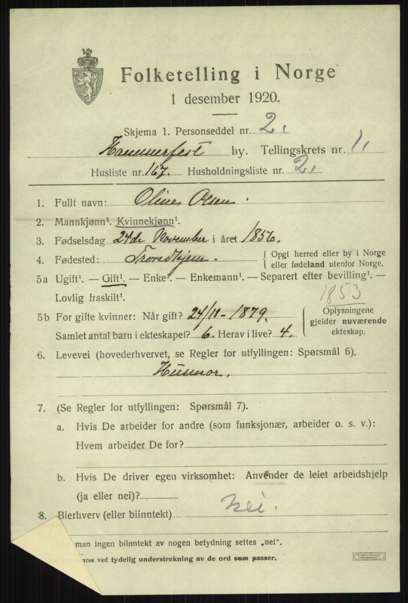 SATØ, 1920 census for Hammerfest, 1920, p. 4789