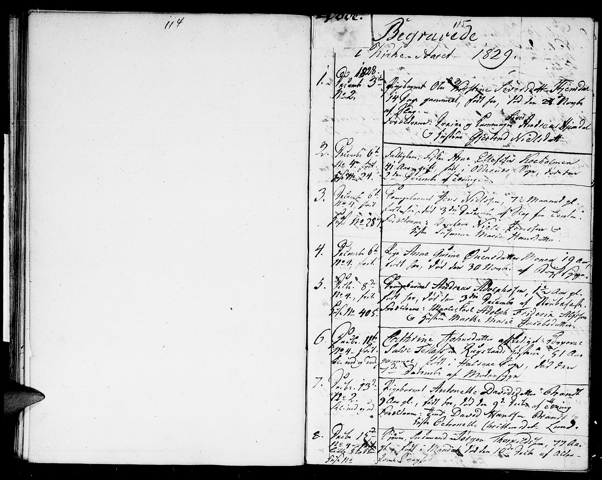 Kristiansand domprosti, SAK/1112-0006/F/Fb/L0006: Parish register (copy) no. B 6, 1828-1829, p. 114-115