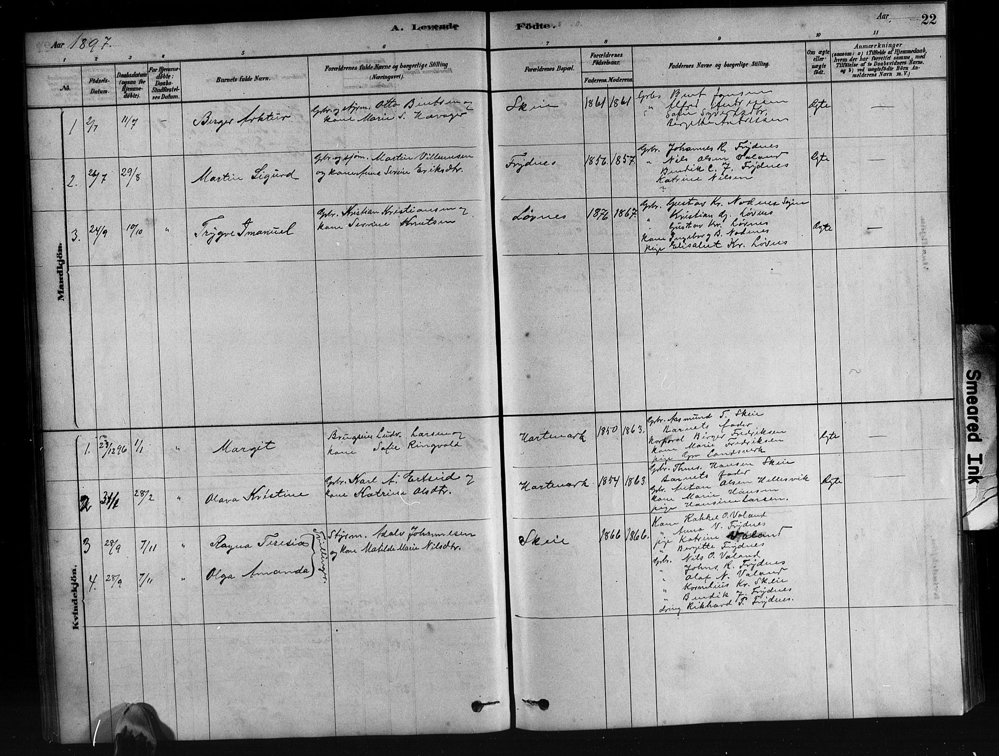 Mandal sokneprestkontor, SAK/1111-0030/F/Fb/Fbb/L0004: Parish register (copy) no. B 4, 1878-1913, p. 22