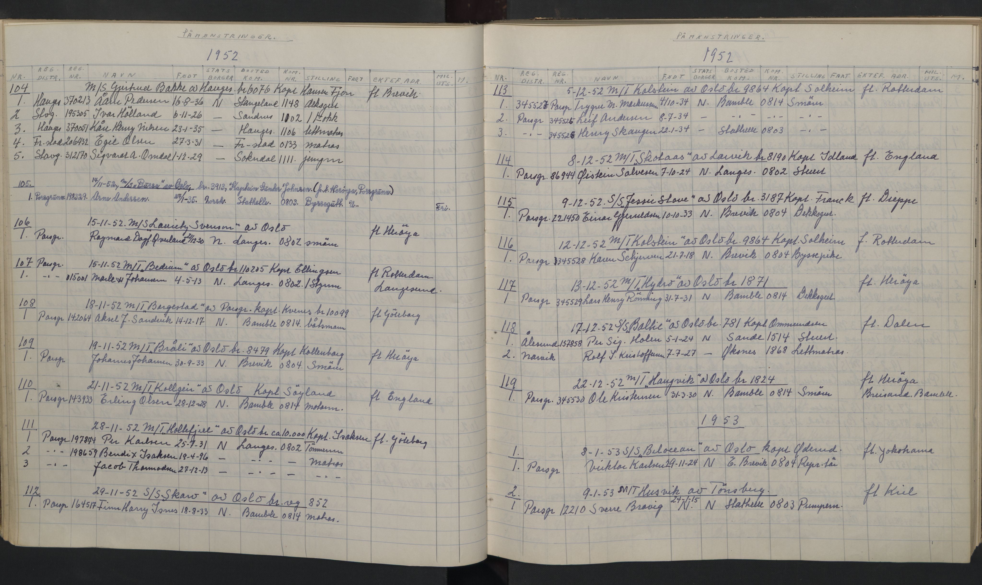 Stathelle hjelpekontorfor sjømannsformidlingen, AV/SAKO-A-834/H/Ha/L0001: Mønstringsjournal, 1949-1959, p. 46-47