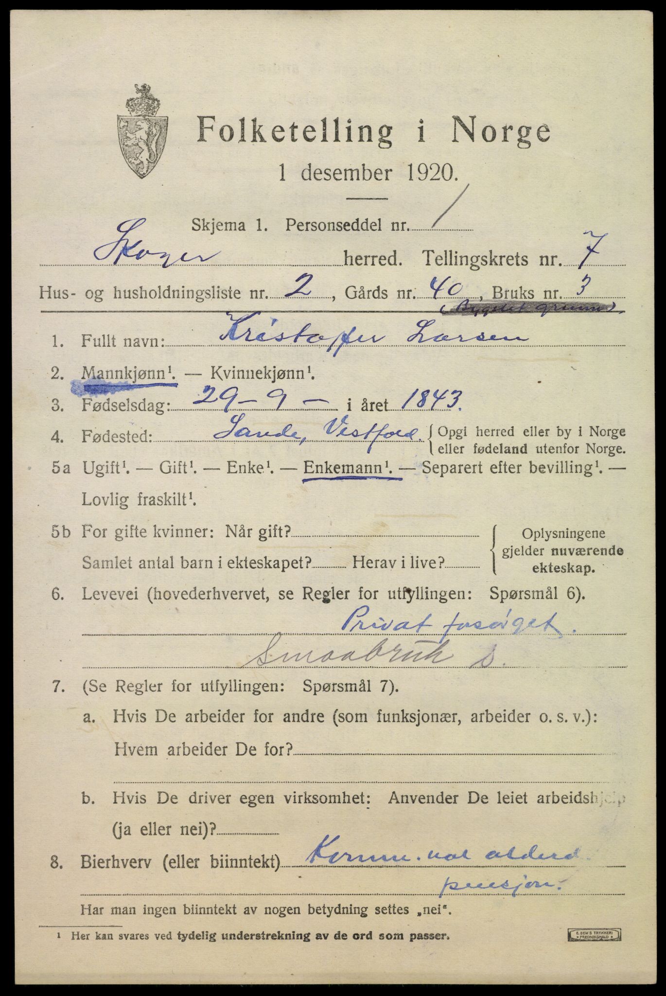 SAKO, 1920 census for Skoger, 1920, p. 14593