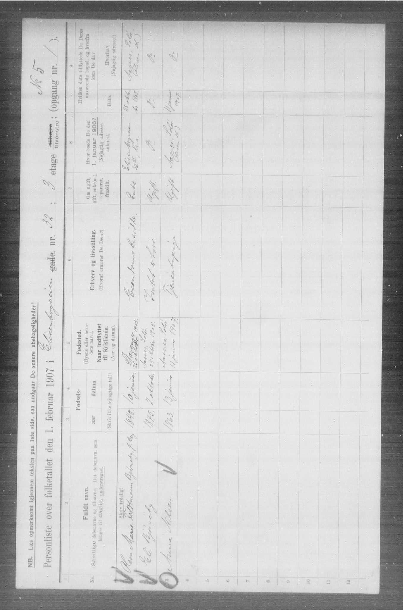 OBA, Municipal Census 1907 for Kristiania, 1907, p. 10493