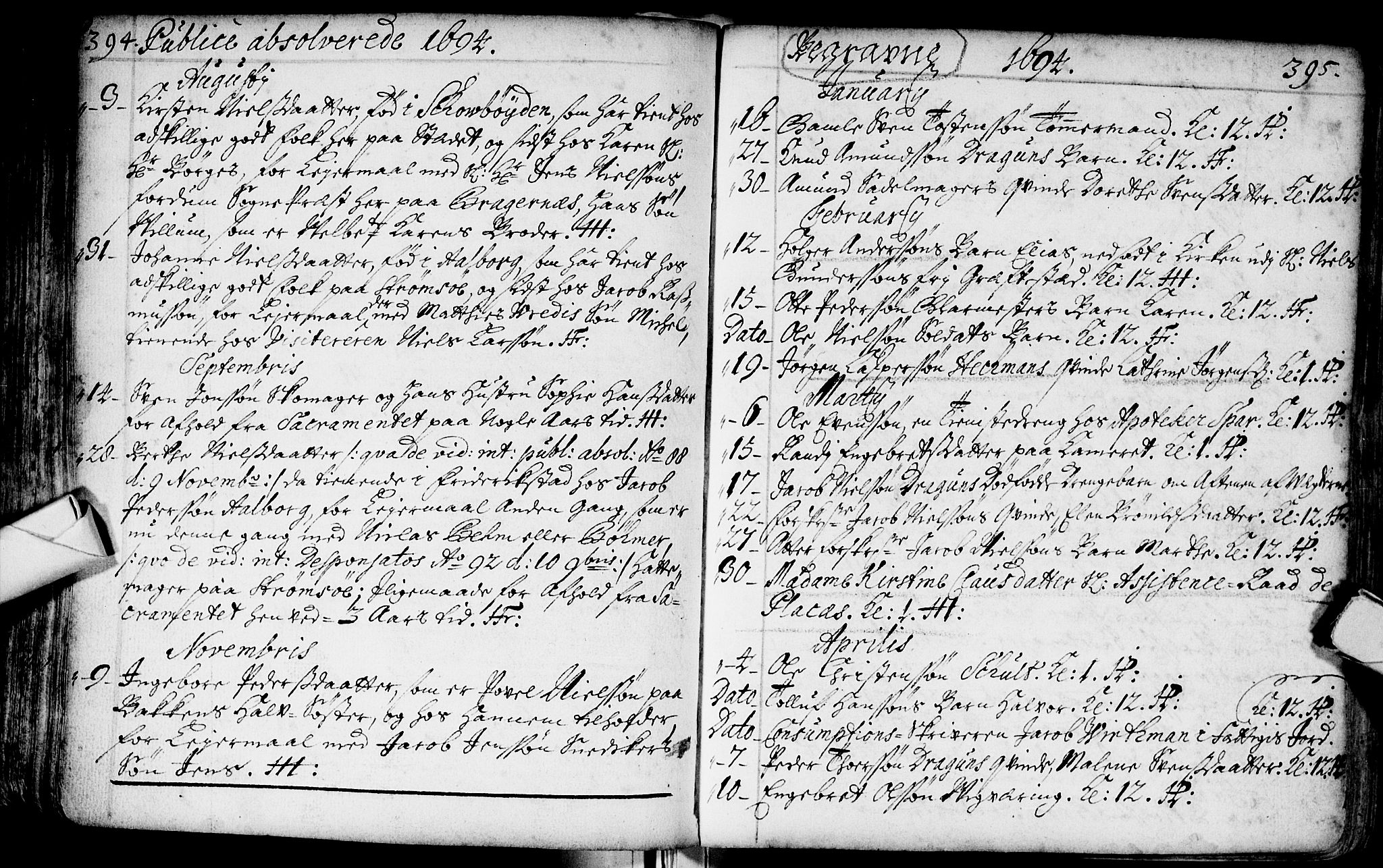 Bragernes kirkebøker, SAKO/A-6/F/Fa/L0002: Parish register (official) no. I 2, 1680-1705, p. 394-395