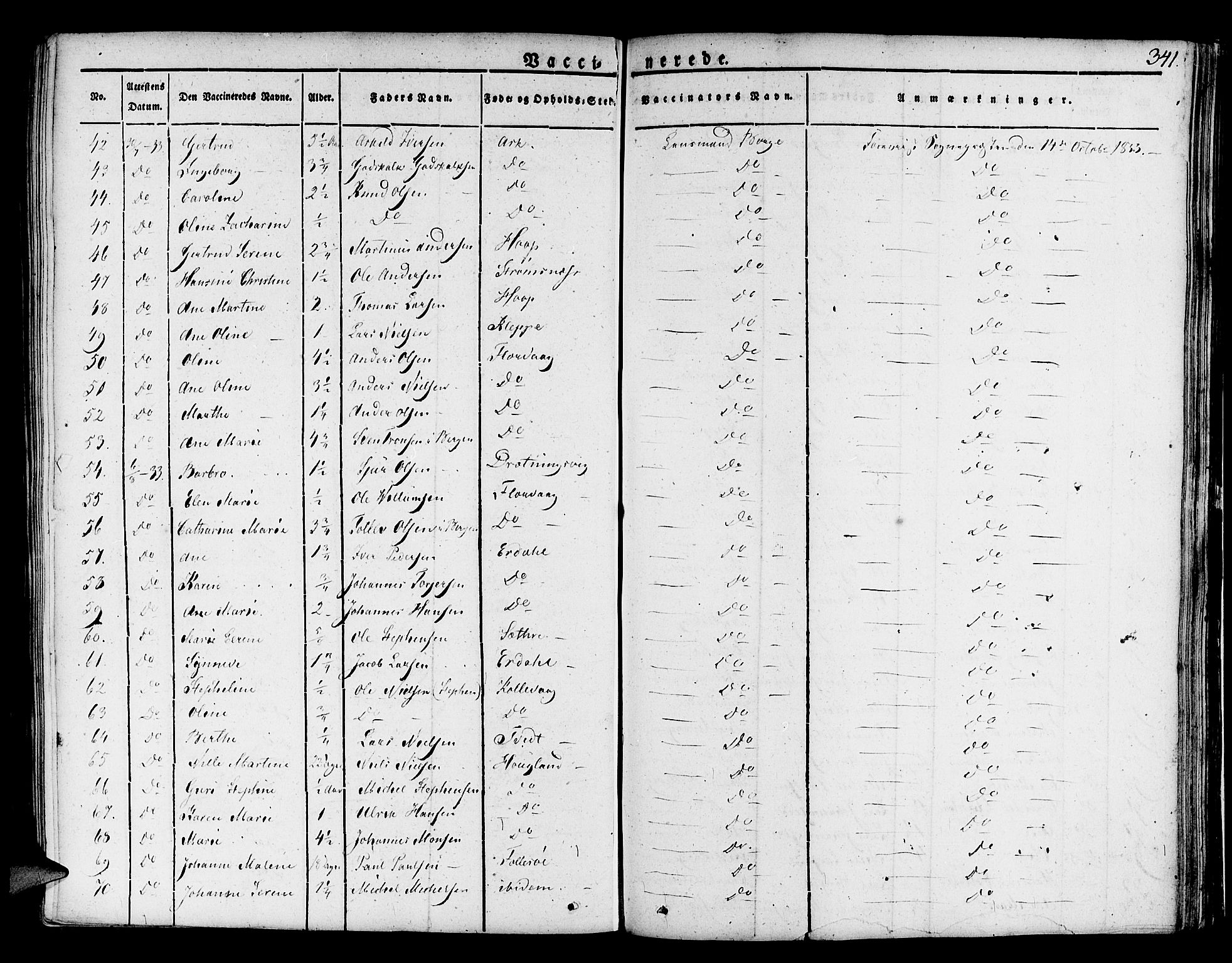Askøy Sokneprestembete, AV/SAB-A-74101/H/Ha/Haa/Haaa/L0004: Parish register (official) no. A 4, 1825-1845, p. 341