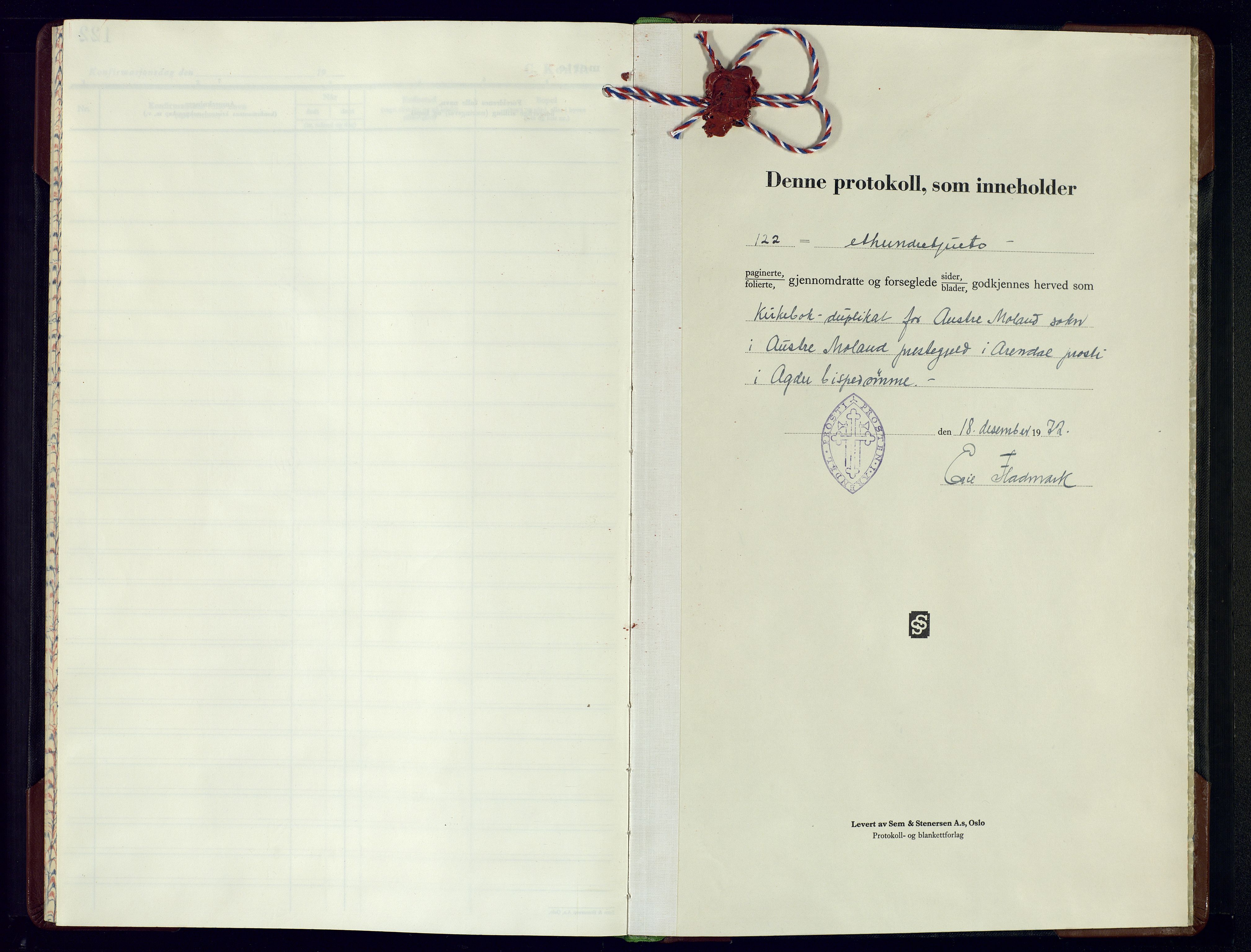 Austre Moland sokneprestkontor, SAK/1111-0001/F/Fb/Fba/L0007: Parish register (copy) no. B-6, 1972-1974