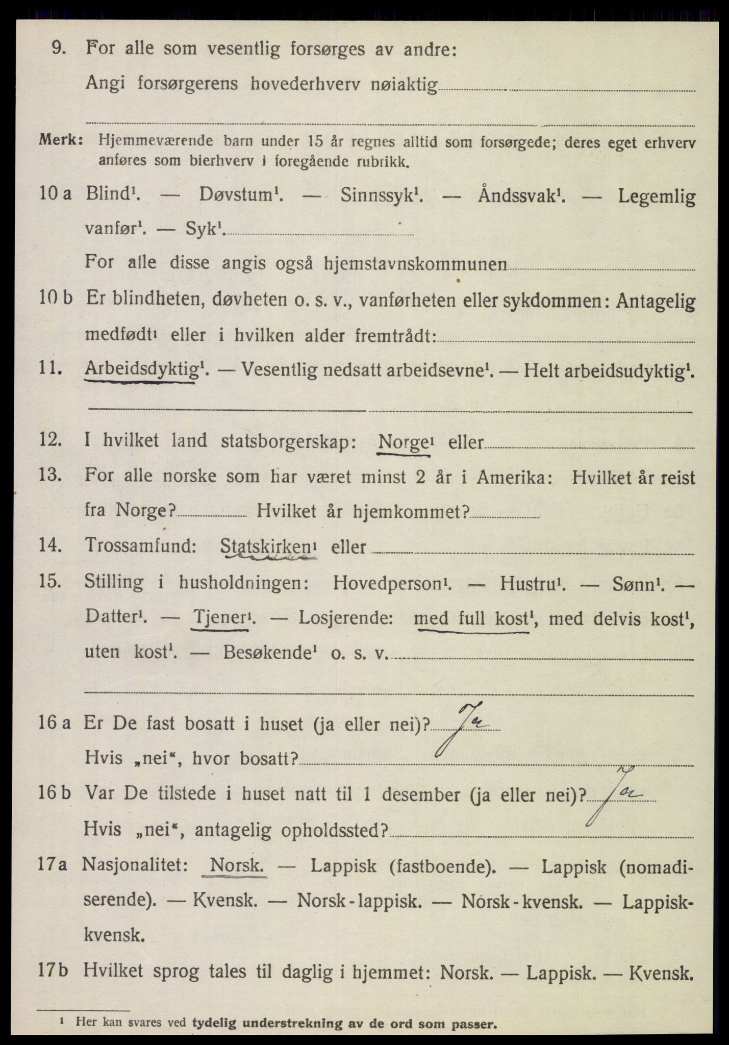 SAT, 1920 census for Nesna, 1920, p. 5208