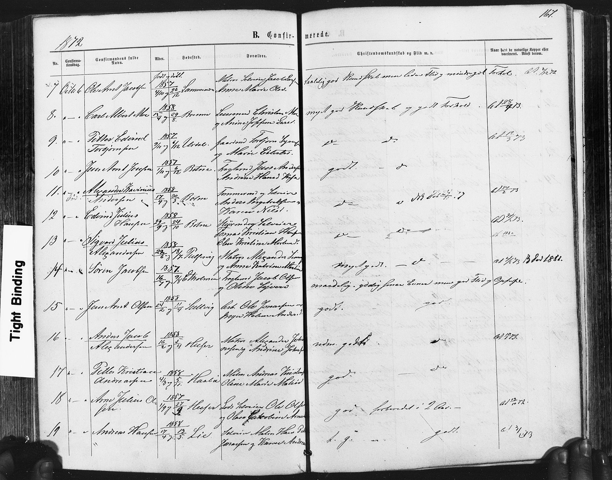 Hvaler prestekontor Kirkebøker, SAO/A-2001/F/Fa/L0007: Parish register (official) no. I 7, 1864-1878, p. 167