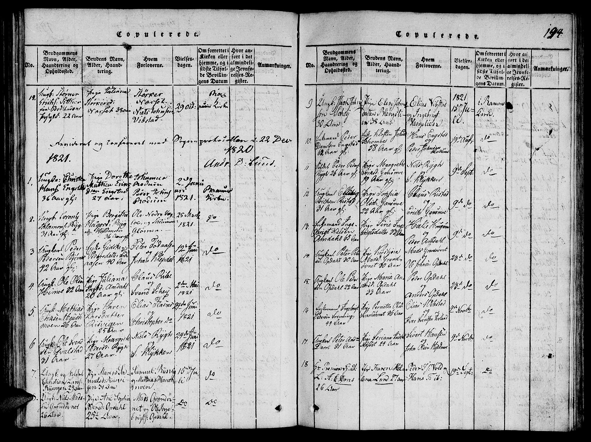 Ministerialprotokoller, klokkerbøker og fødselsregistre - Nord-Trøndelag, SAT/A-1458/764/L0546: Parish register (official) no. 764A06 /1, 1816-1823, p. 194