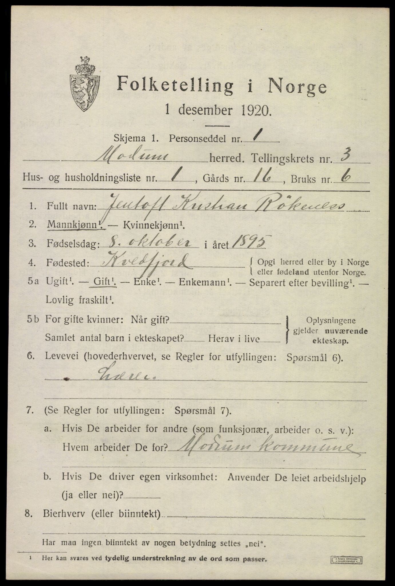 SAKO, 1920 census for Modum, 1920, p. 4699