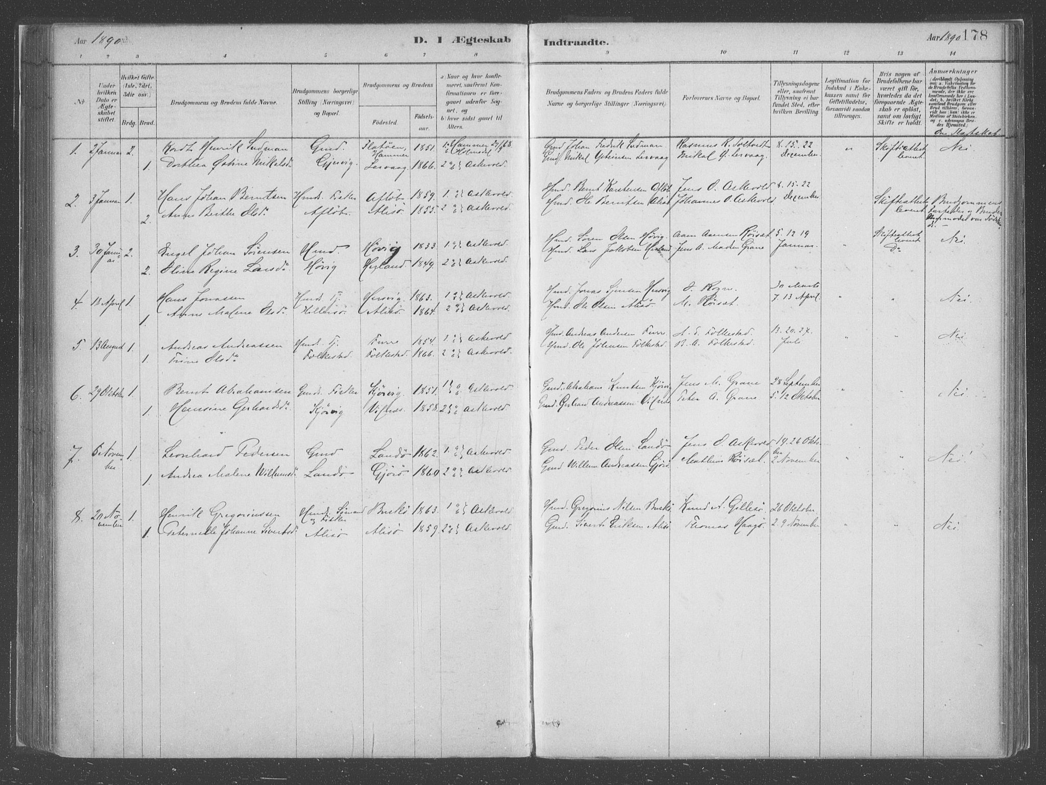 Askvoll sokneprestembete, SAB/A-79501/H/Haa/Haac/L0001: Parish register (official) no. C  1, 1879-1922, p. 178