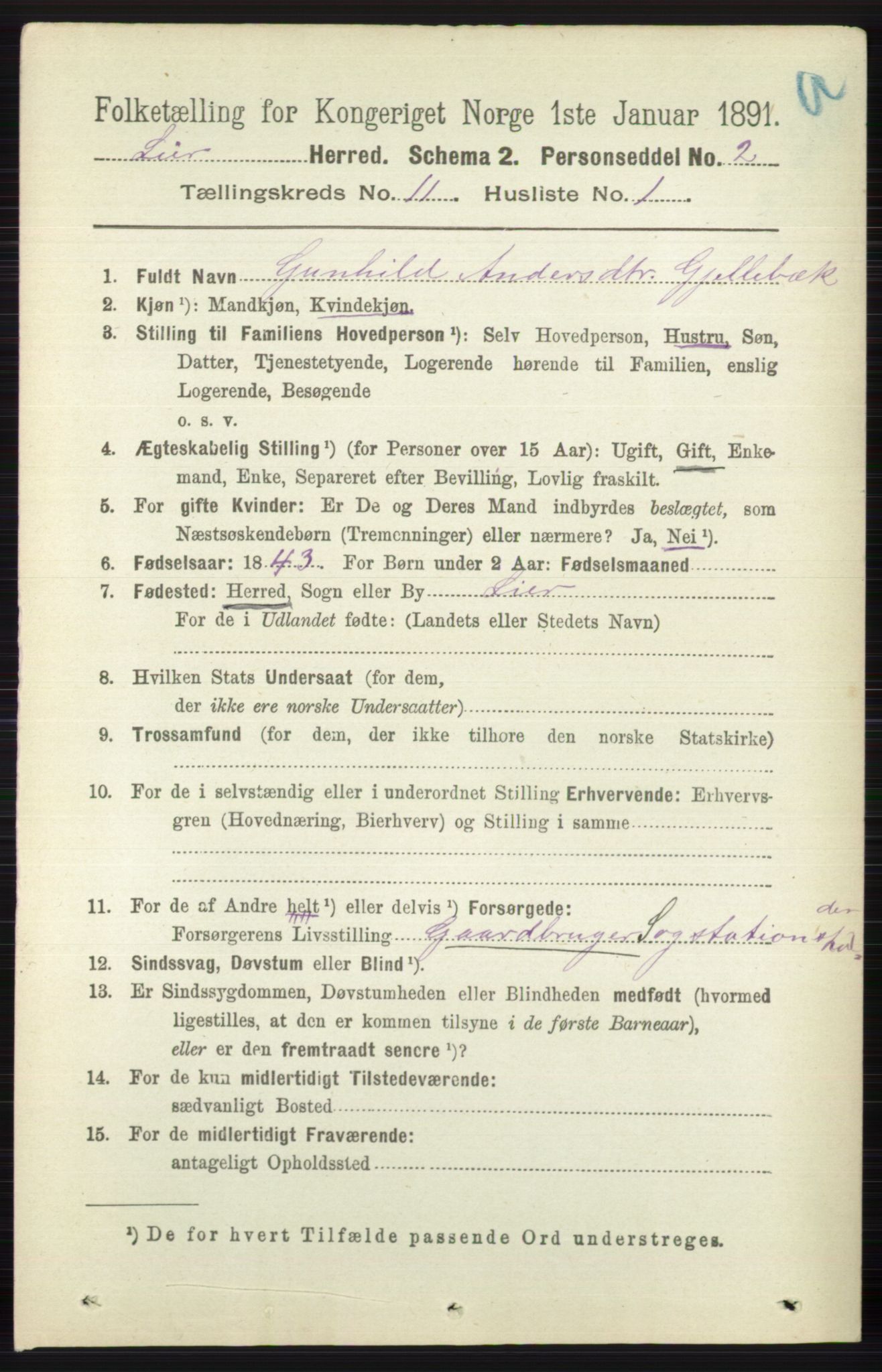 RA, 1891 census for 0626 Lier, 1891, p. 6862