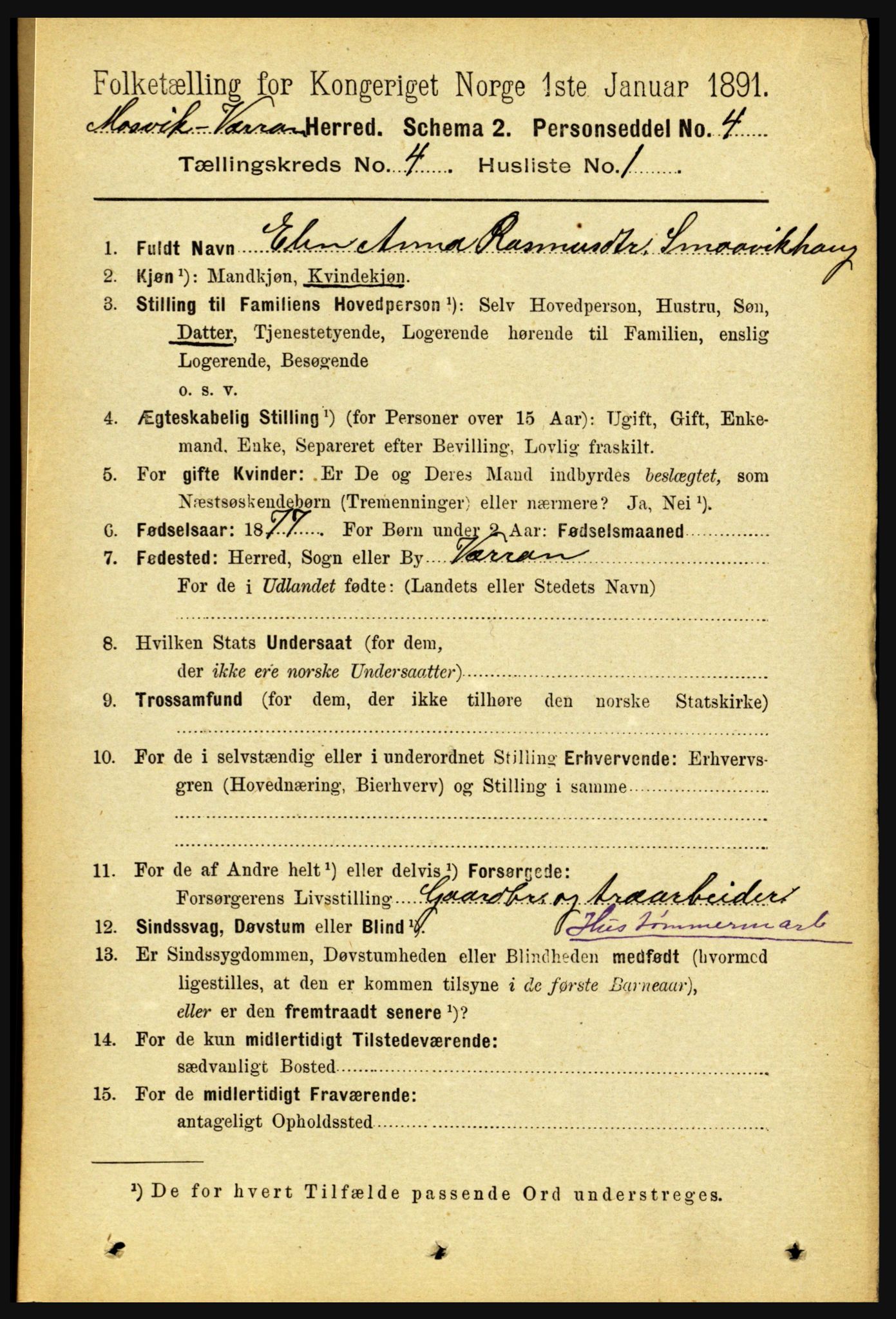 RA, 1891 census for 1723 Mosvik og Verran, 1891, p. 1400