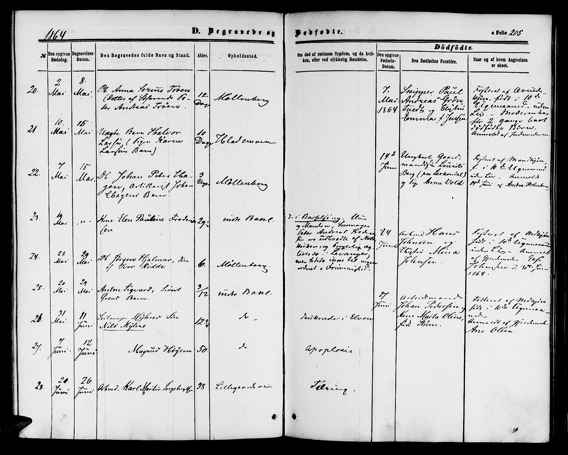 Ministerialprotokoller, klokkerbøker og fødselsregistre - Sør-Trøndelag, AV/SAT-A-1456/604/L0185: Parish register (official) no. 604A06, 1861-1865, p. 205