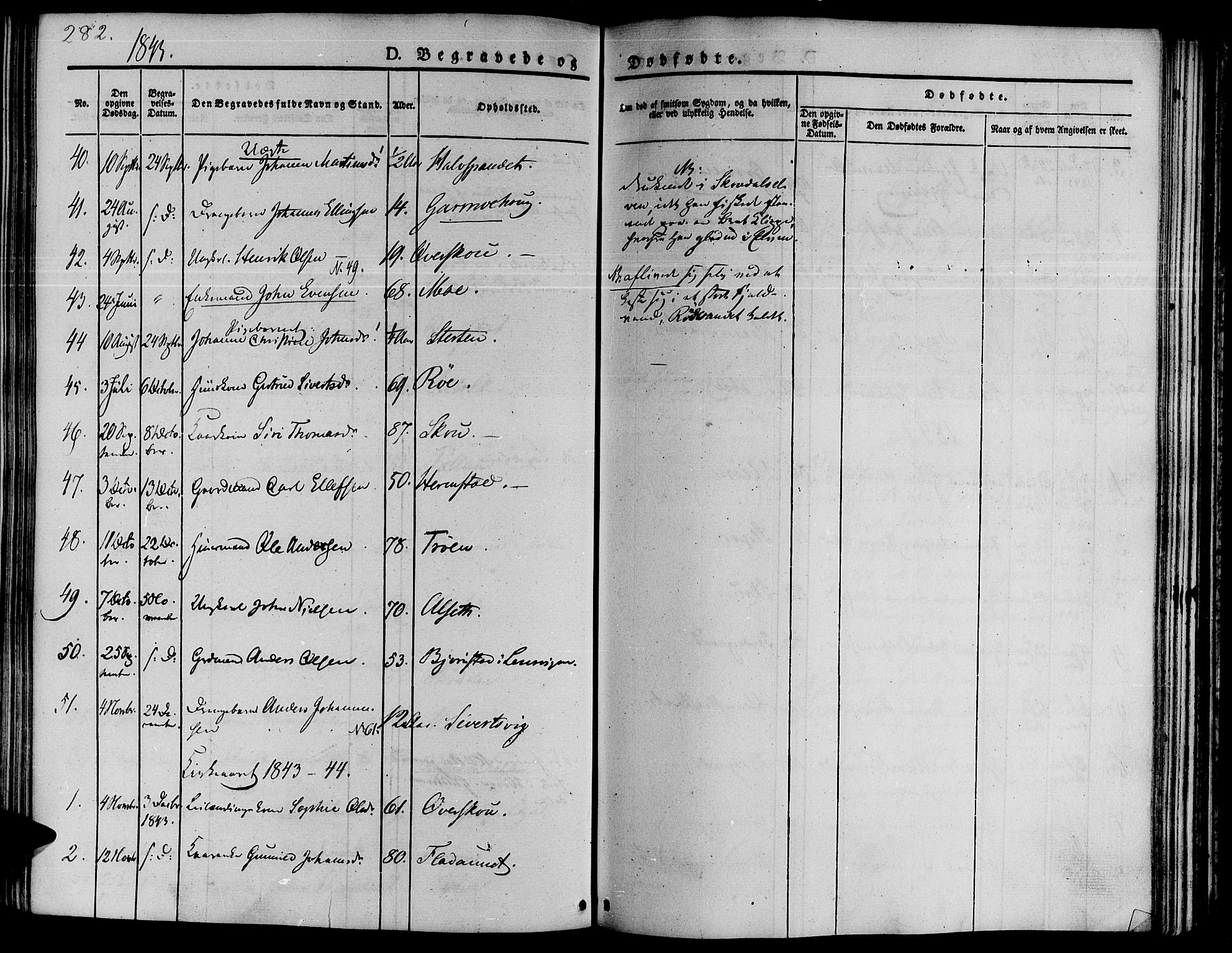 Ministerialprotokoller, klokkerbøker og fødselsregistre - Sør-Trøndelag, SAT/A-1456/646/L0610: Parish register (official) no. 646A08, 1837-1847, p. 282
