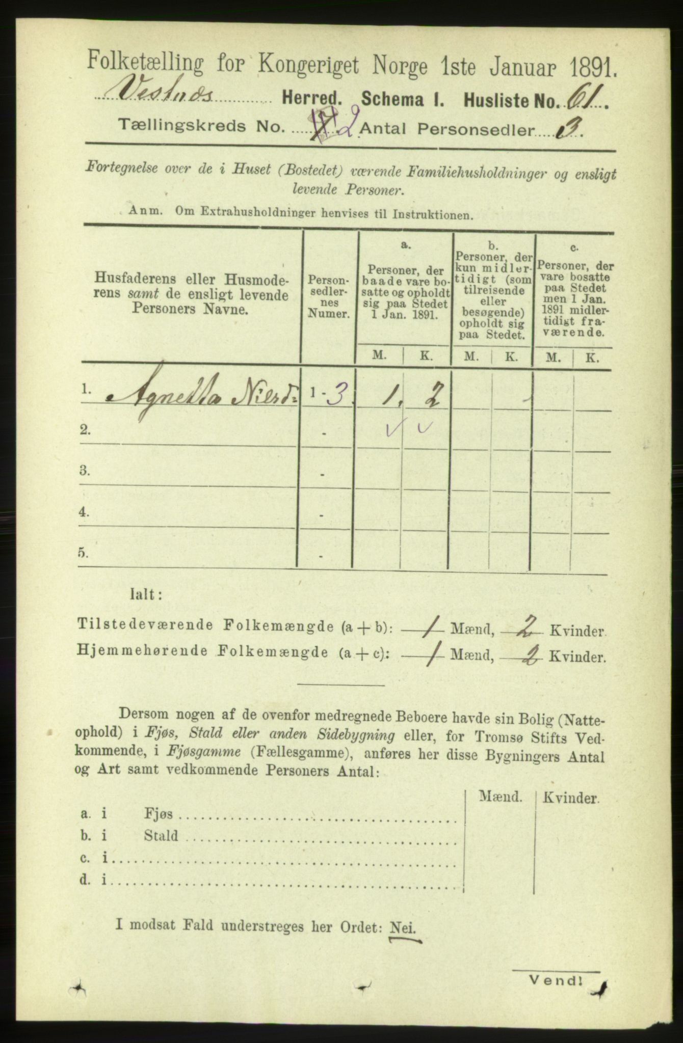 RA, 1891 census for 1535 Vestnes, 1891, p. 374