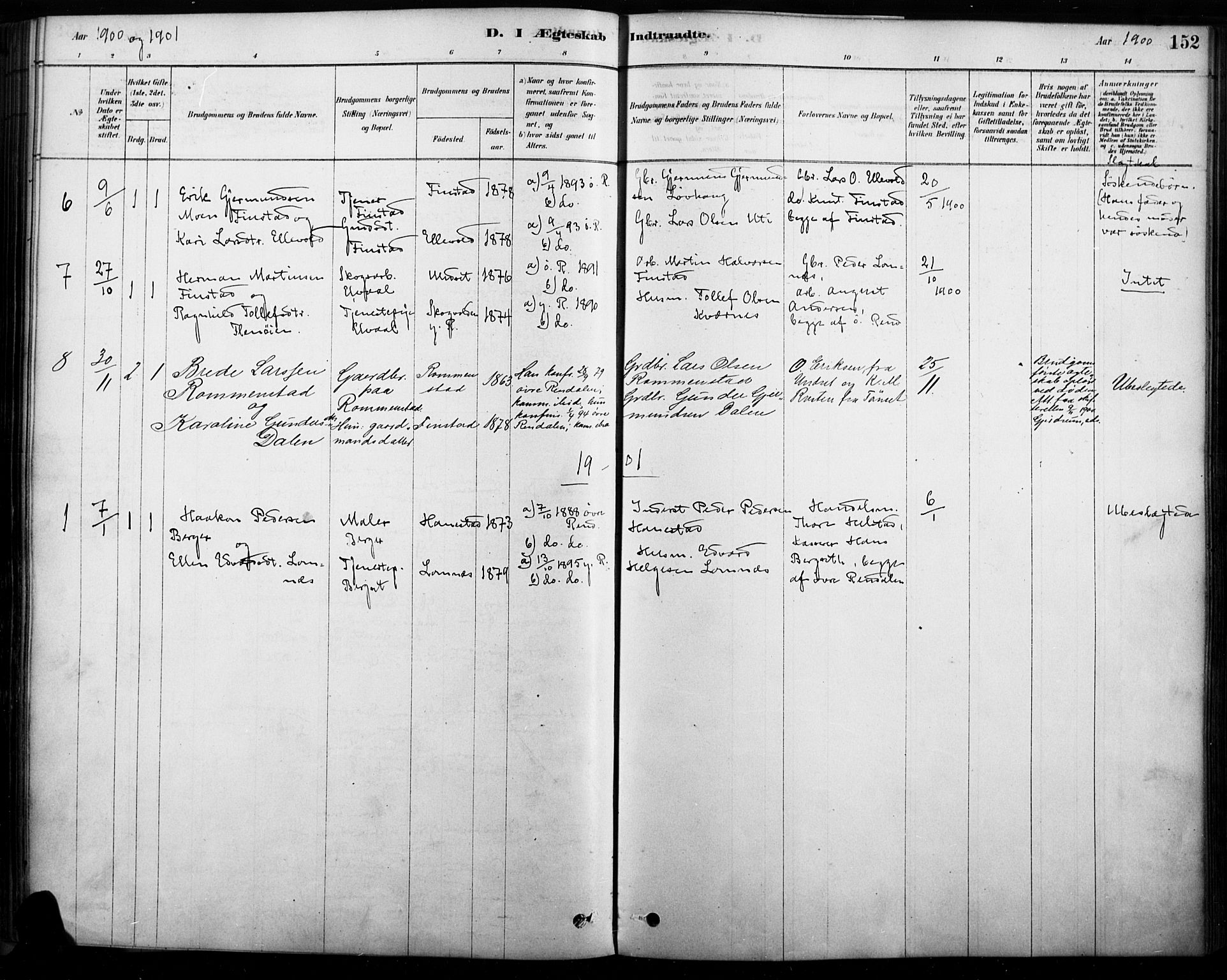 Rendalen prestekontor, SAH/PREST-054/H/Ha/Haa/L0009: Parish register (official) no. 9, 1878-1901, p. 152