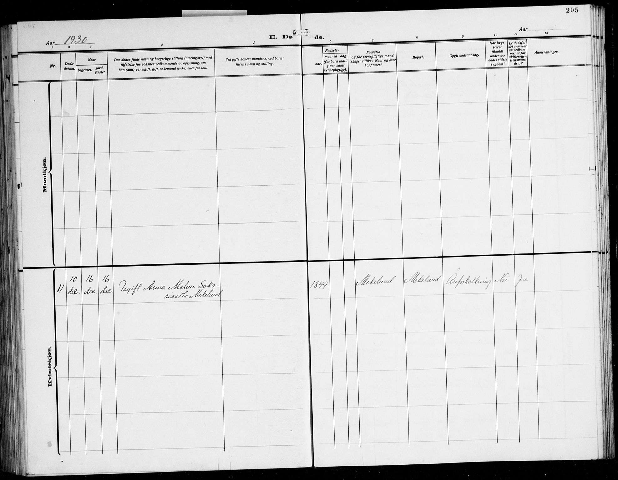 Sveio Sokneprestembete, AV/SAB-A-78501/H/Hab: Parish register (copy) no. A 6, 1927-1945, p. 205