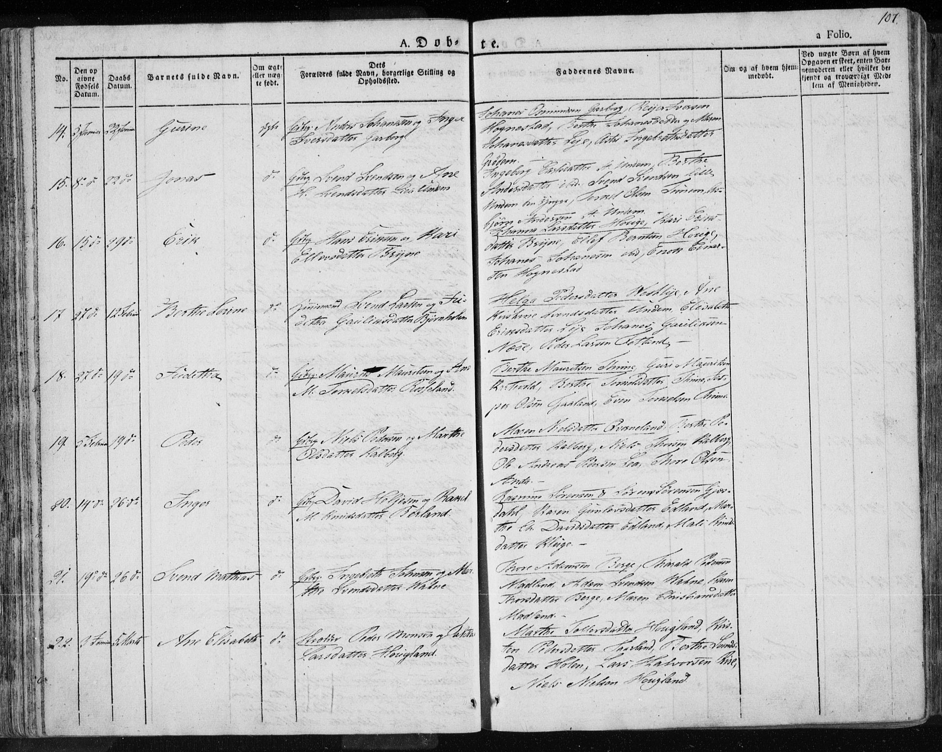 Lye sokneprestkontor, AV/SAST-A-101794/001/30BA/L0004: Parish register (official) no. A 4, 1826-1841, p. 107