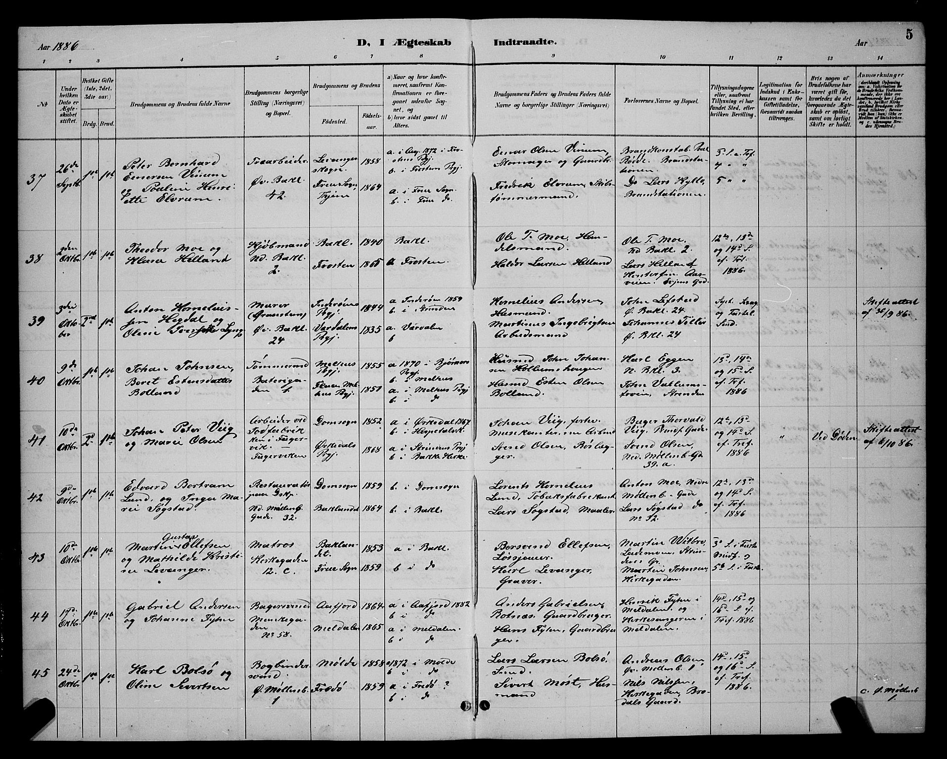 Ministerialprotokoller, klokkerbøker og fødselsregistre - Sør-Trøndelag, AV/SAT-A-1456/604/L0223: Parish register (copy) no. 604C06, 1886-1897, p. 5