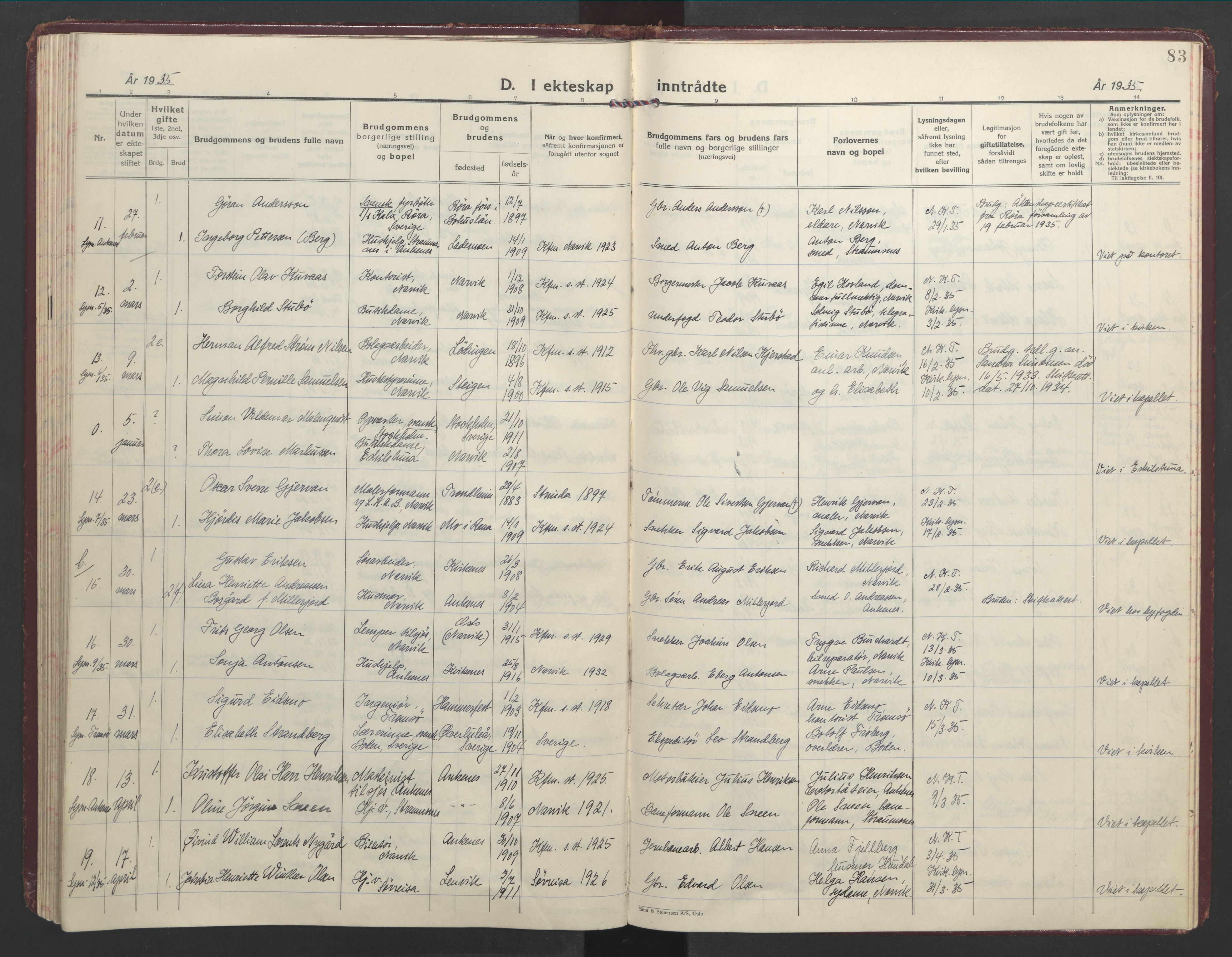 Ministerialprotokoller, klokkerbøker og fødselsregistre - Nordland, SAT/A-1459/871/L1006: Parish register (official) no. 871A22, 1928-1936, p. 83