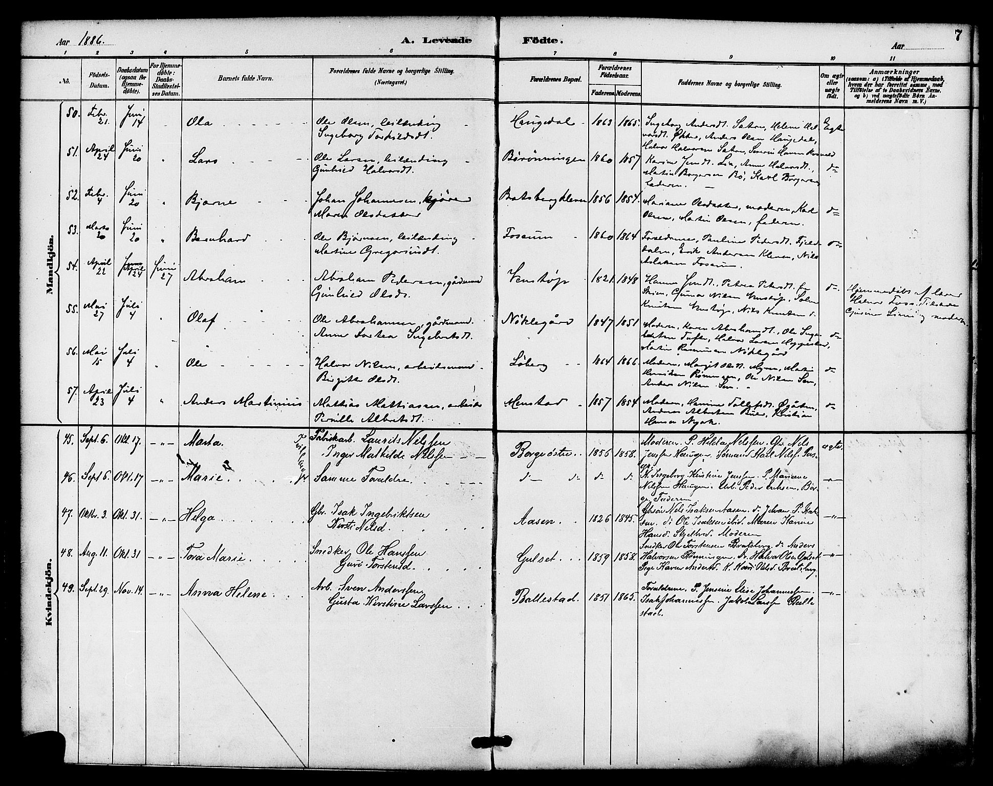 Gjerpen kirkebøker, SAKO/A-265/F/Fa/L0010: Parish register (official) no. I 10, 1886-1895, p. 7