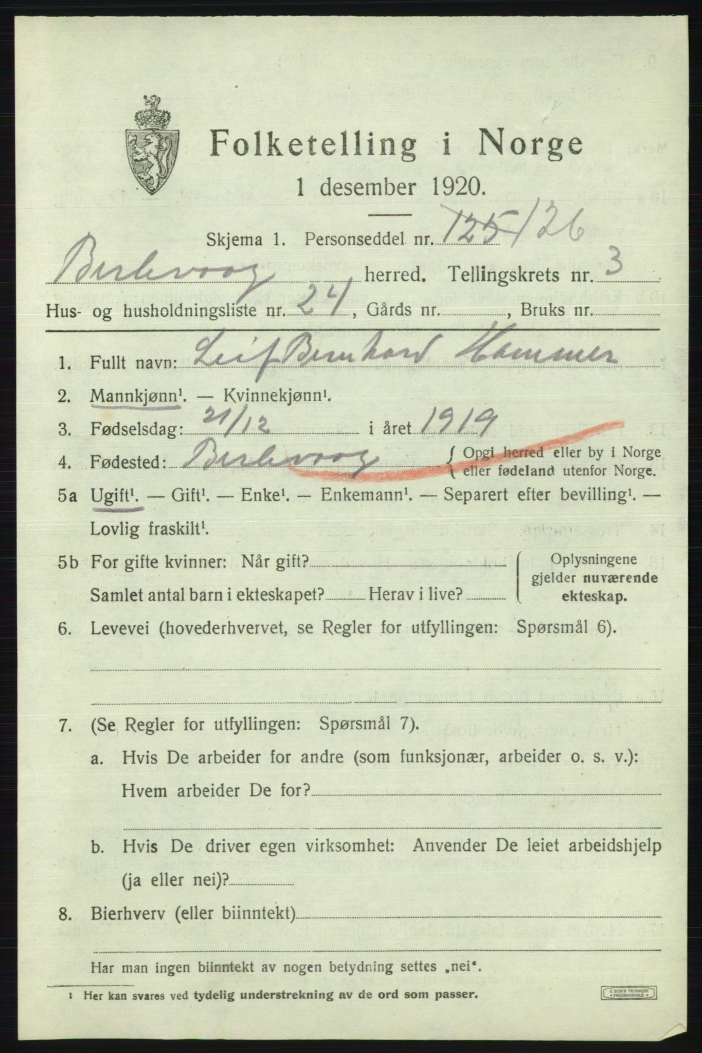 SATØ, 1920 census for Berlevåg, 1920, p. 1779