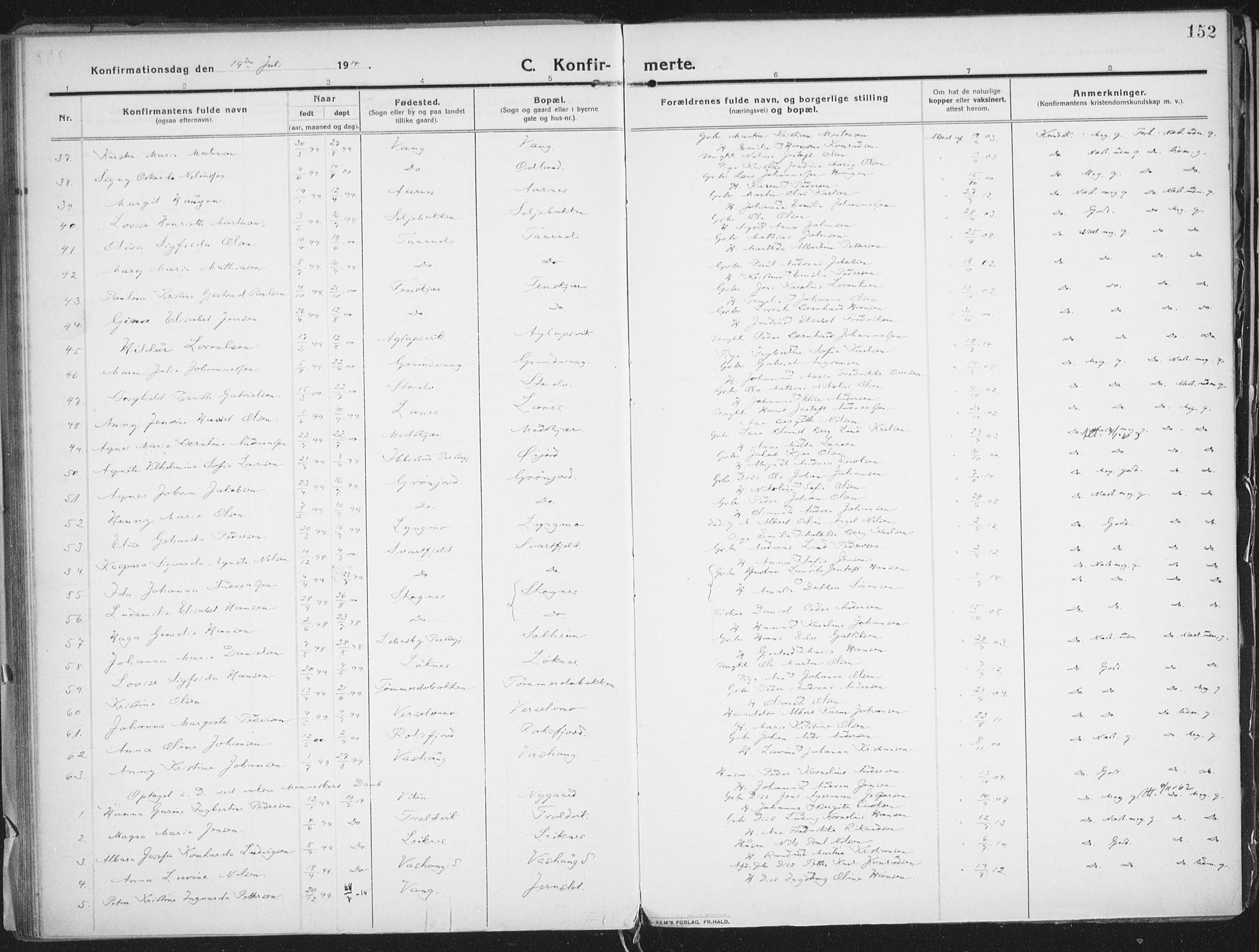 Lenvik sokneprestembete, AV/SATØ-S-1310/H/Ha/Haa/L0016kirke: Parish register (official) no. 16, 1910-1924, p. 152
