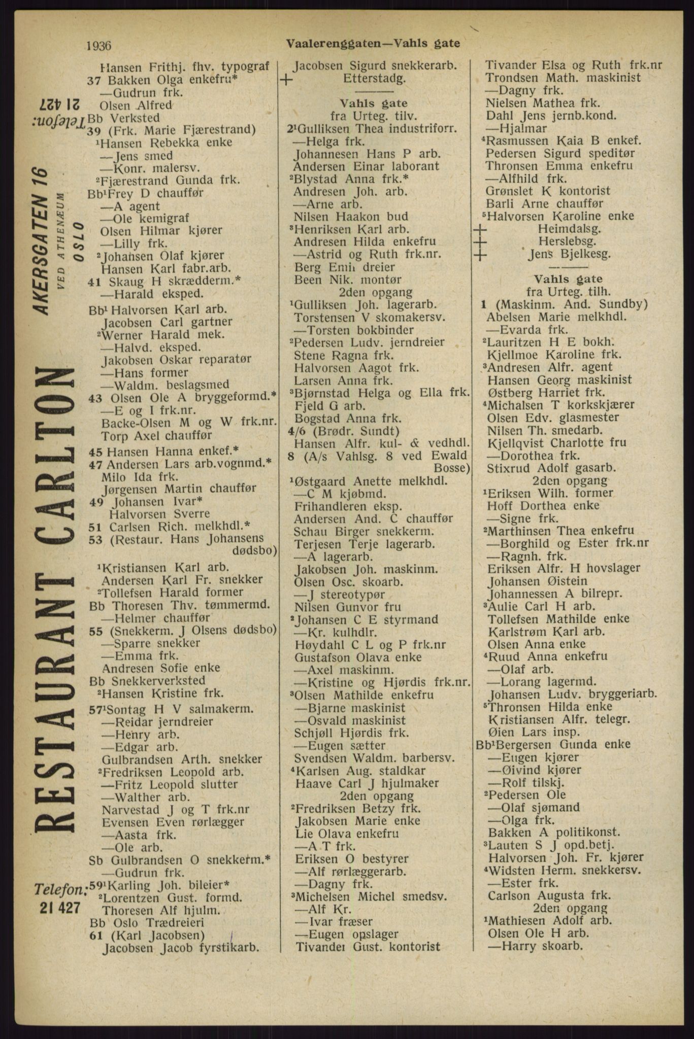 Kristiania/Oslo adressebok, PUBL/-, 1927, p. 1936