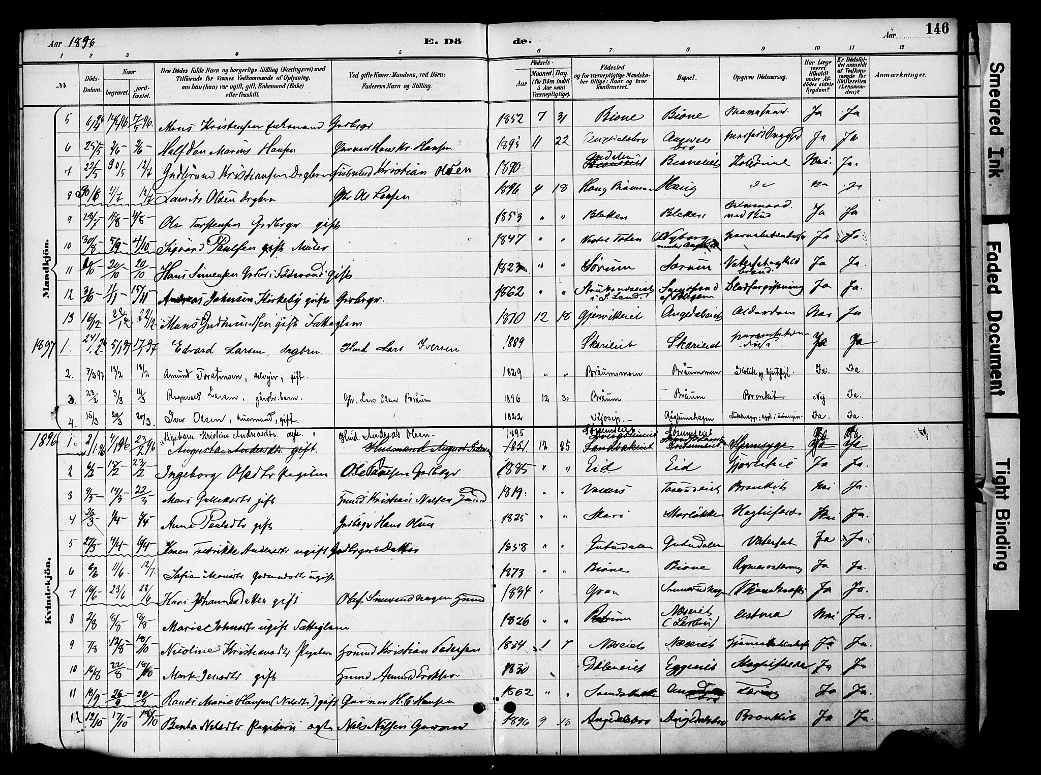 Gran prestekontor, SAH/PREST-112/H/Ha/Haa/L0020: Parish register (official) no. 20, 1889-1899, p. 146