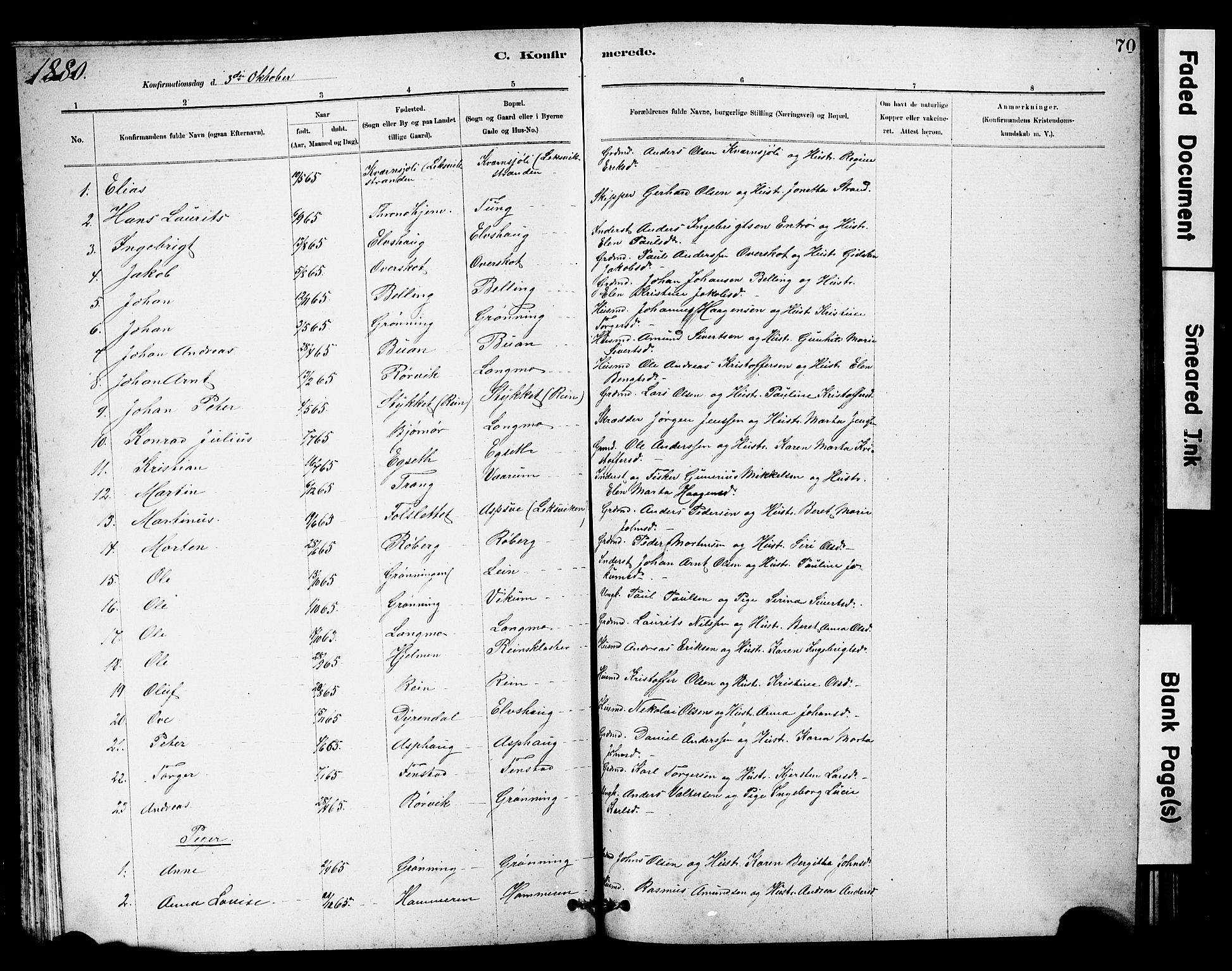 Ministerialprotokoller, klokkerbøker og fødselsregistre - Sør-Trøndelag, SAT/A-1456/646/L0628: Parish register (copy) no. 646C01, 1880-1903, p. 70