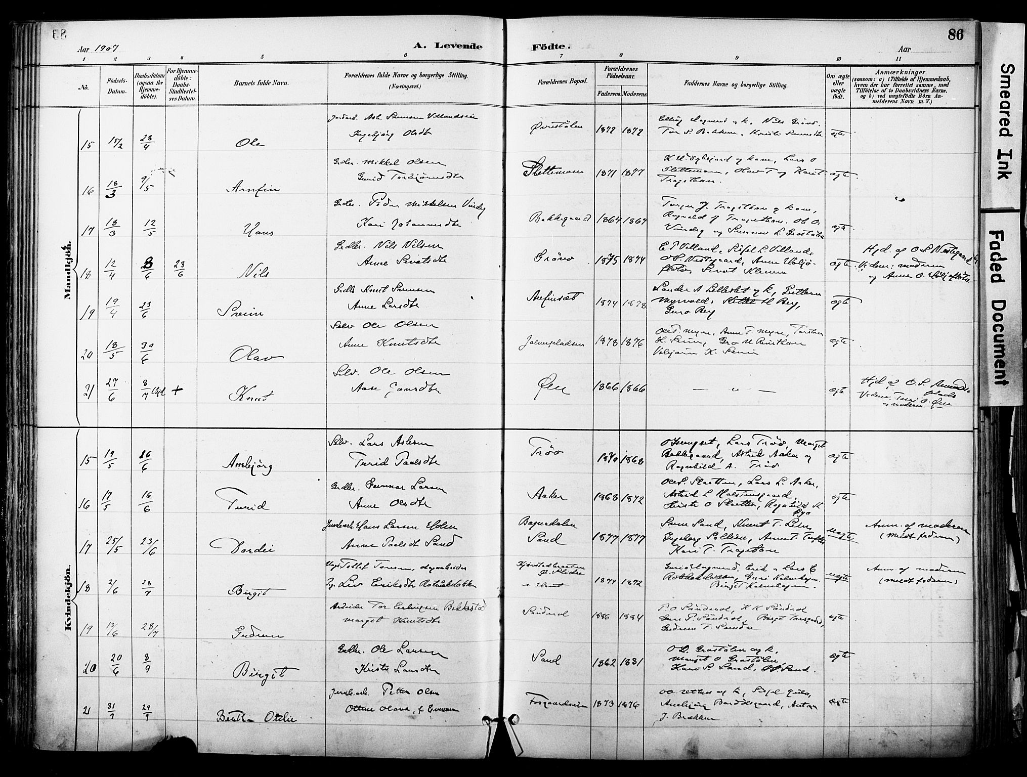 Hol kirkebøker, AV/SAKO-A-227/F/Fa/L0003: Parish register (official) no. I 3, 1887-1918, p. 86