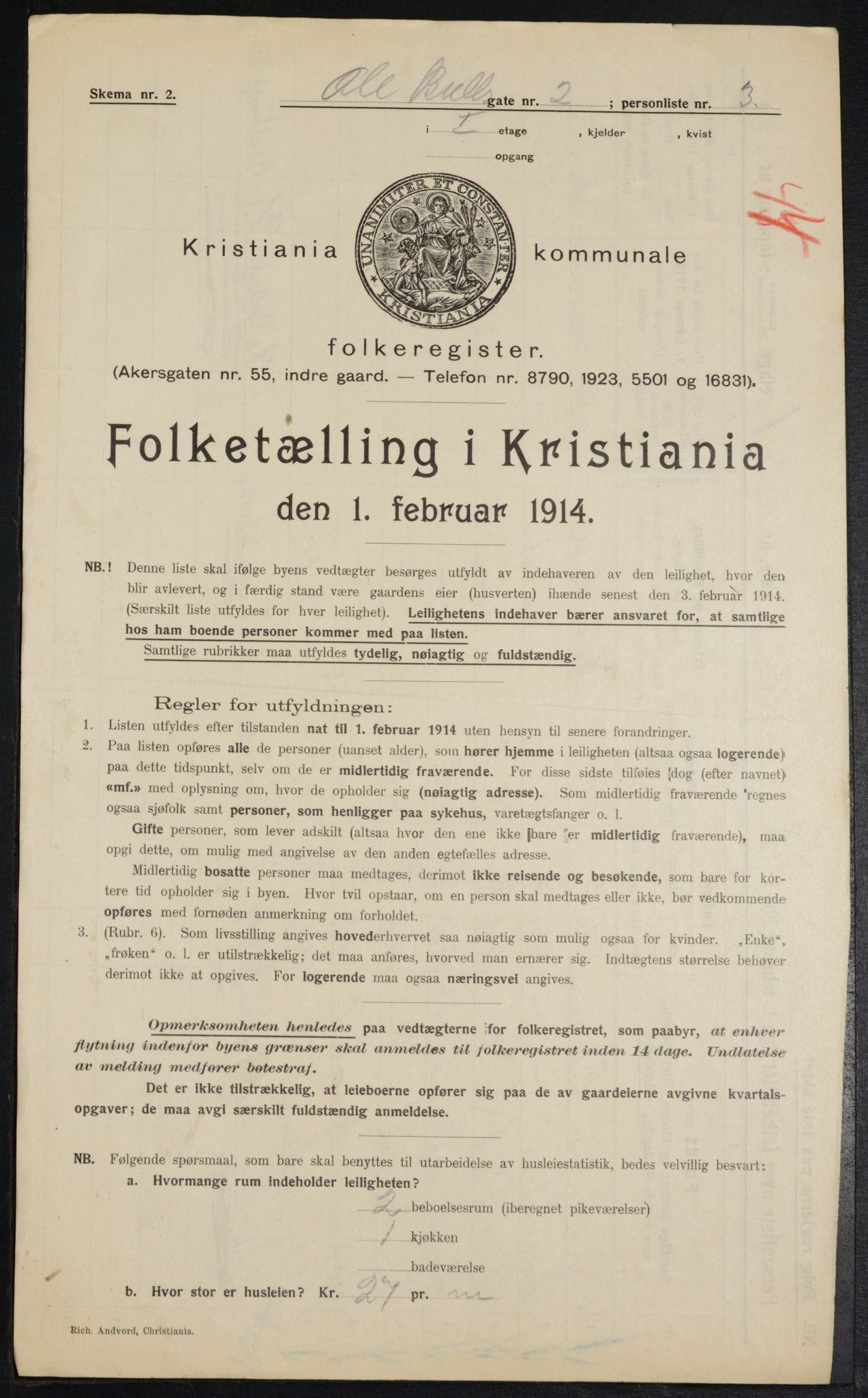 OBA, Municipal Census 1914 for Kristiania, 1914, p. 75454