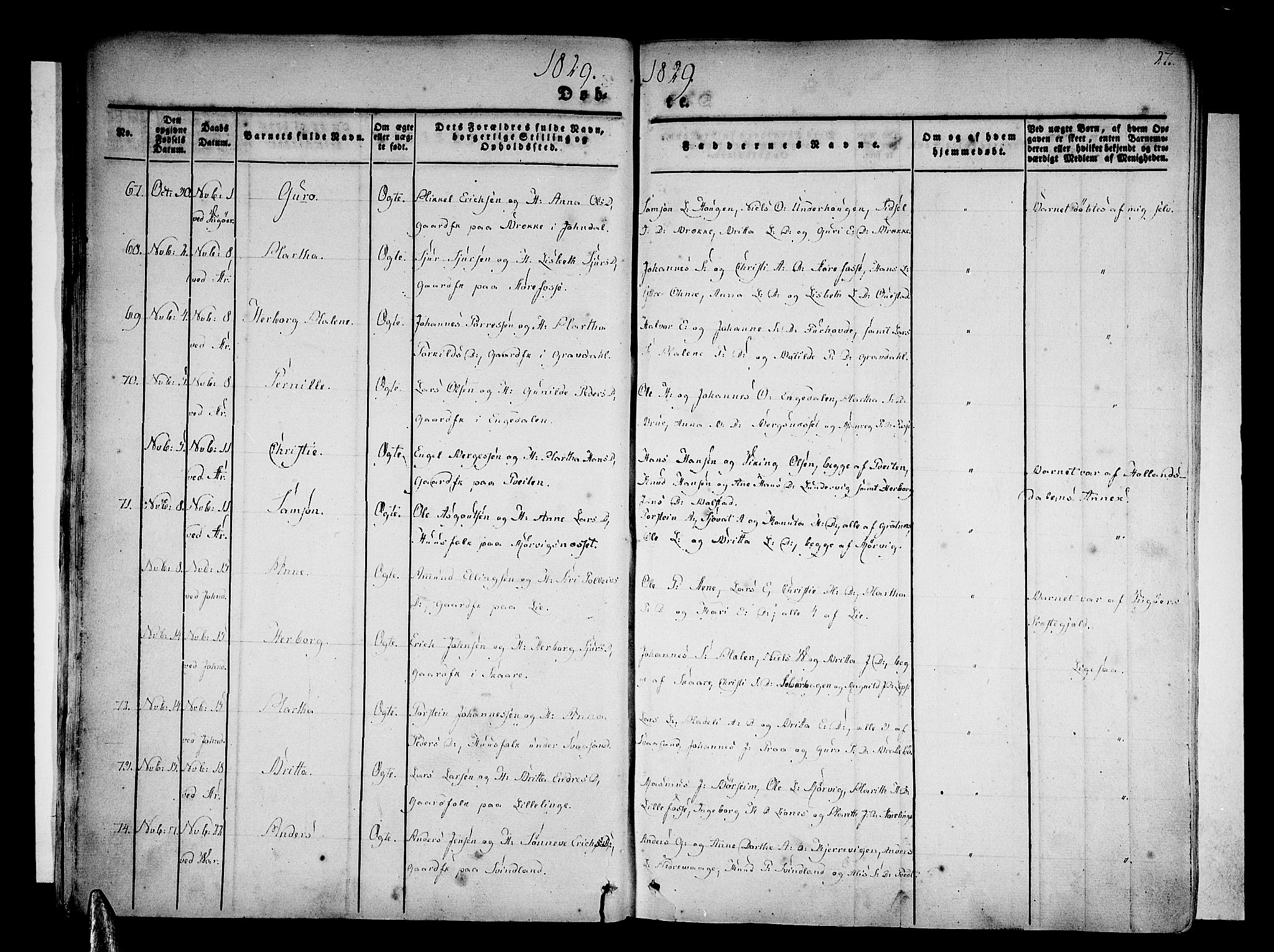 Strandebarm sokneprestembete, AV/SAB-A-78401/H/Haa: Parish register (official) no. A 6, 1826-1843, p. 27