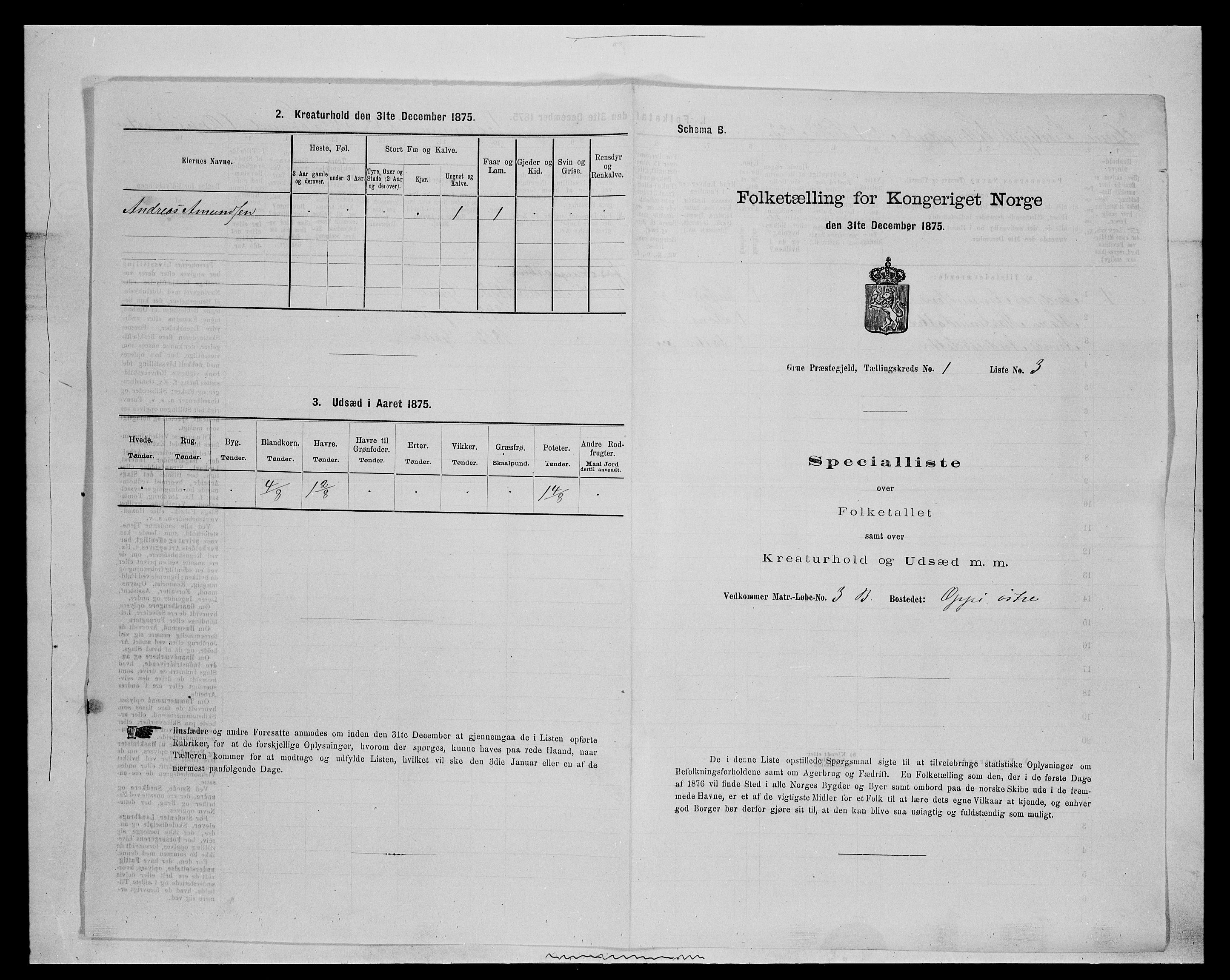 SAH, 1875 census for 0423P Grue, 1875, p. 157