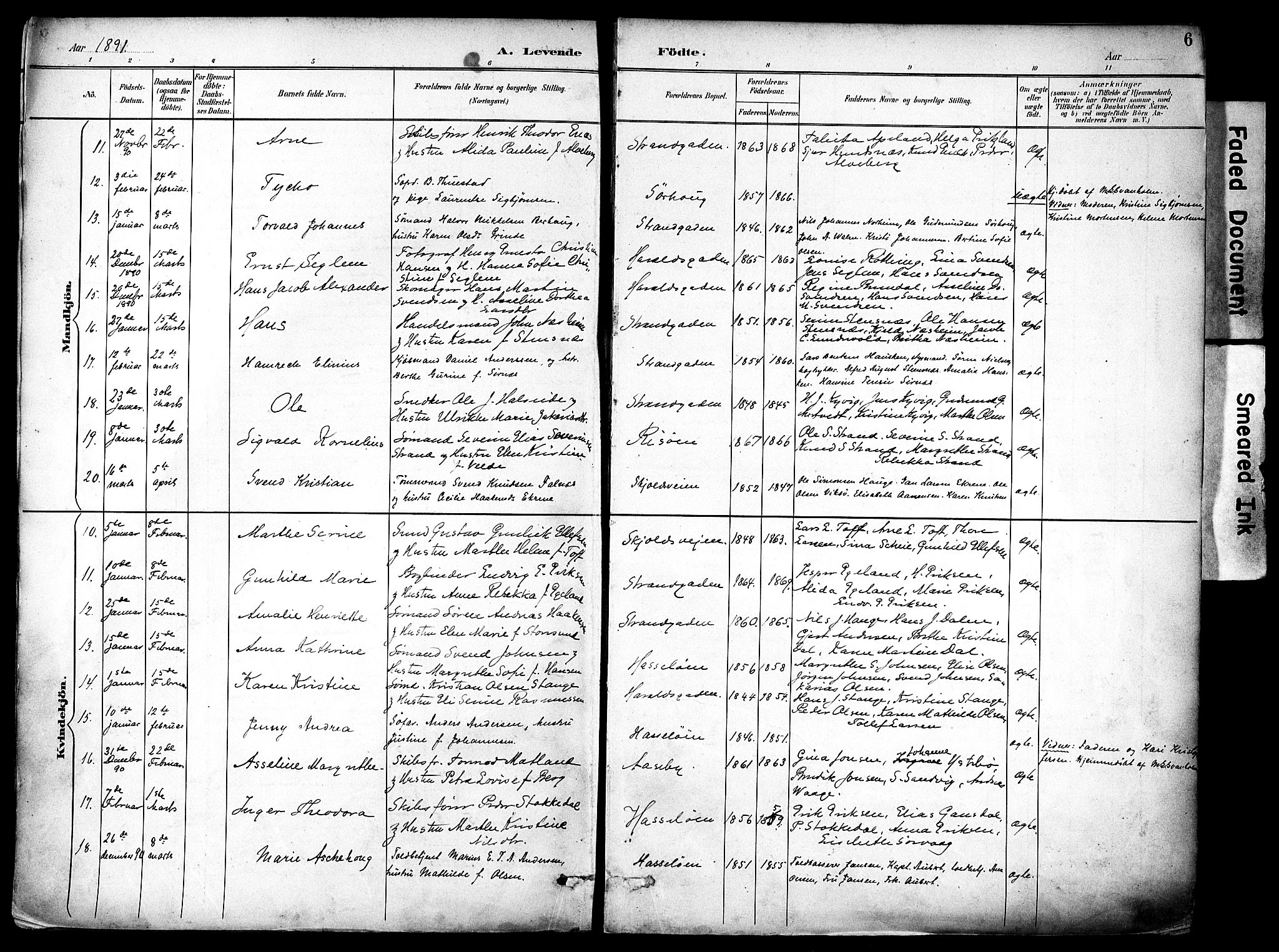 Haugesund sokneprestkontor, AV/SAST-A -101863/H/Ha/Haa/L0006: Parish register (official) no. A 6, 1891-1907, p. 6